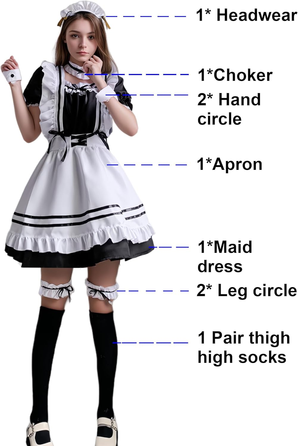 Maid Outfit Maid Cosplay Dress Cute Adult Halloween Christmas Party Costume with All Accessories image number 2