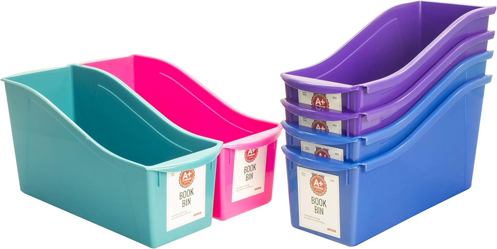 Storex Large Book Bin, Interlocking Plastic Organizer for Home, Office and Classroom, Green, 6-Pack (71104U06C)