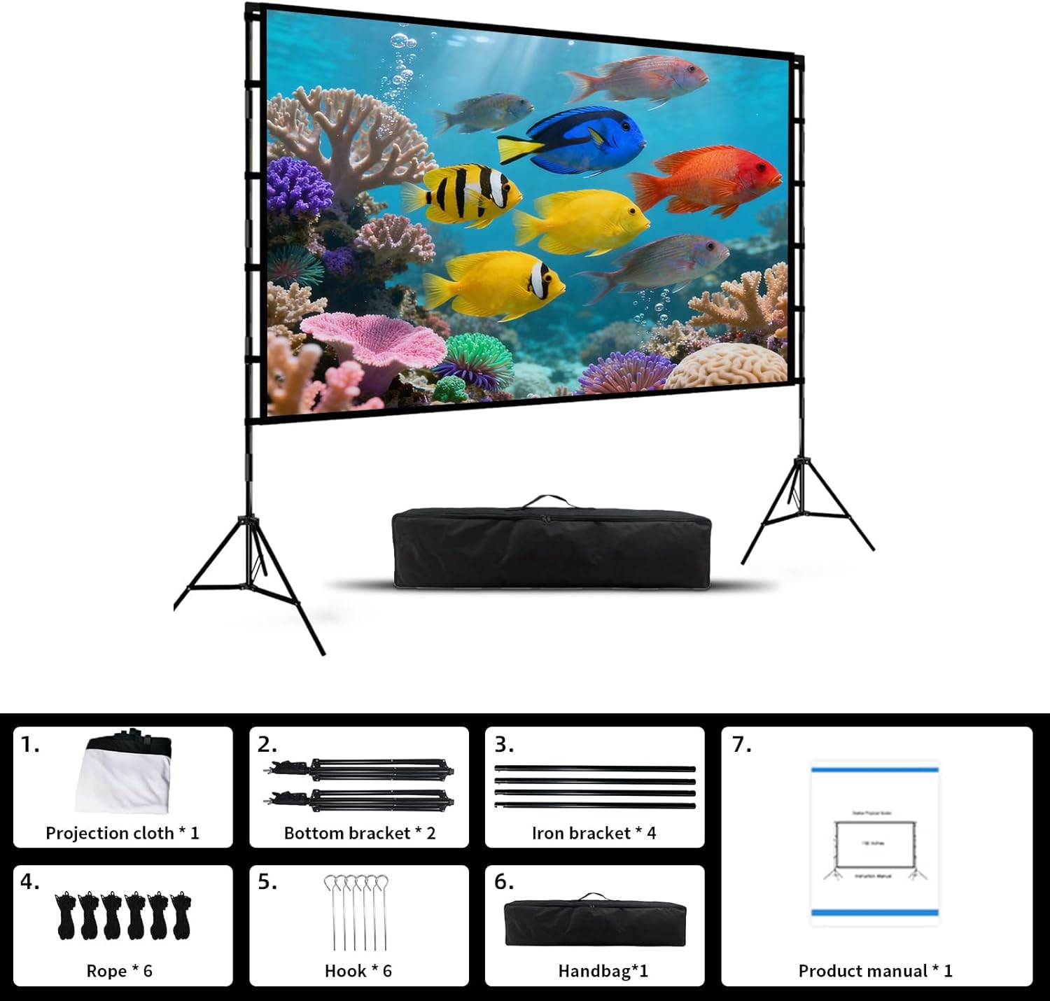 Projection Screen with Stand 120 Inch Projector Screen Foldable Anti-Crease, 16:9 4K HD Lightweight Movie Screen, for Outdoor Backyard Indoor Home Theater Projection (2.65Mx1.48M) image number 4