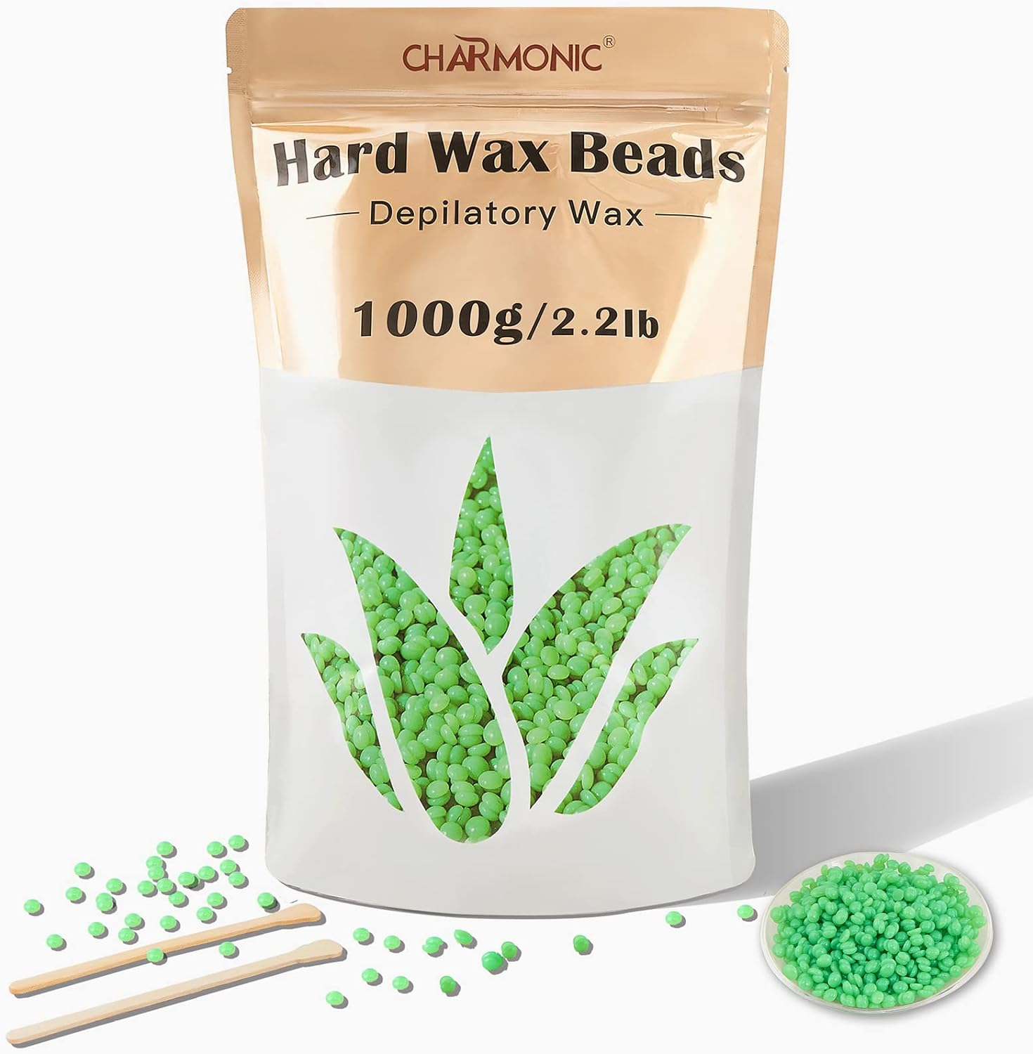 2.2Lb/1000G Wax Beads, Hard Wax Beads, Hard Wax Kit for Legs, Underarm, Face, Eyebrow, Bikini, and Brazilian Hair Remover, Women and Men Hair Removal Wax Beans for Wax Warmers Include 50 Waxing Sticks