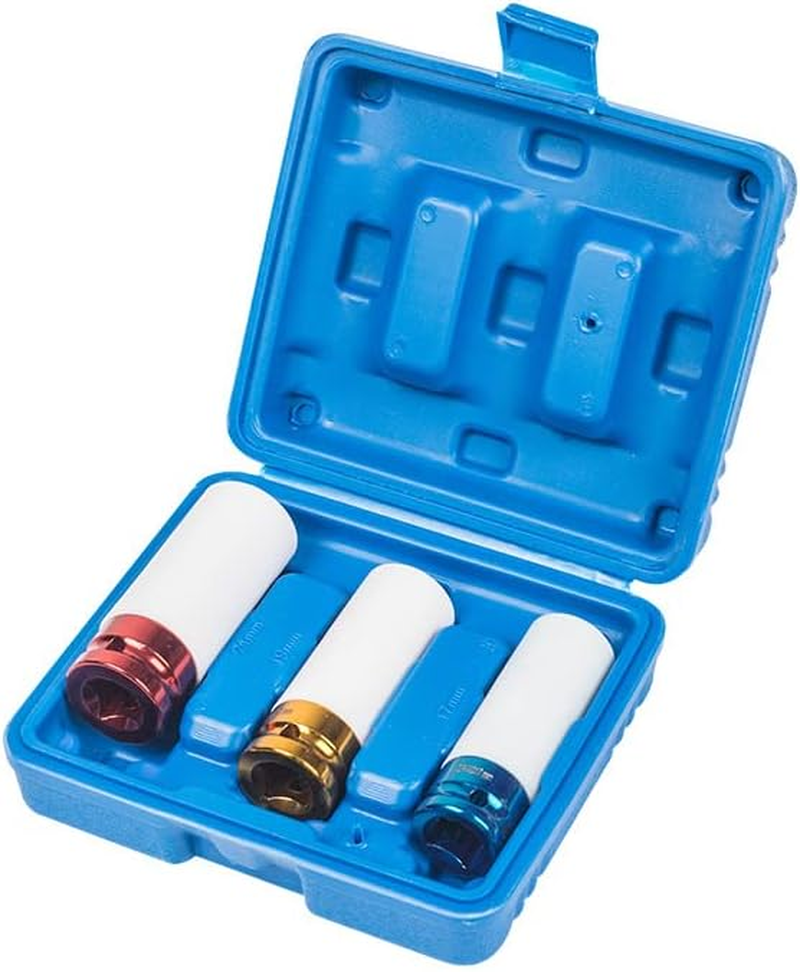 3Pc Alloy Wheel Deep Impact Nut Socket Set 17, 19, 21Mm 1/2'' with Nylon Sleeve image number 3