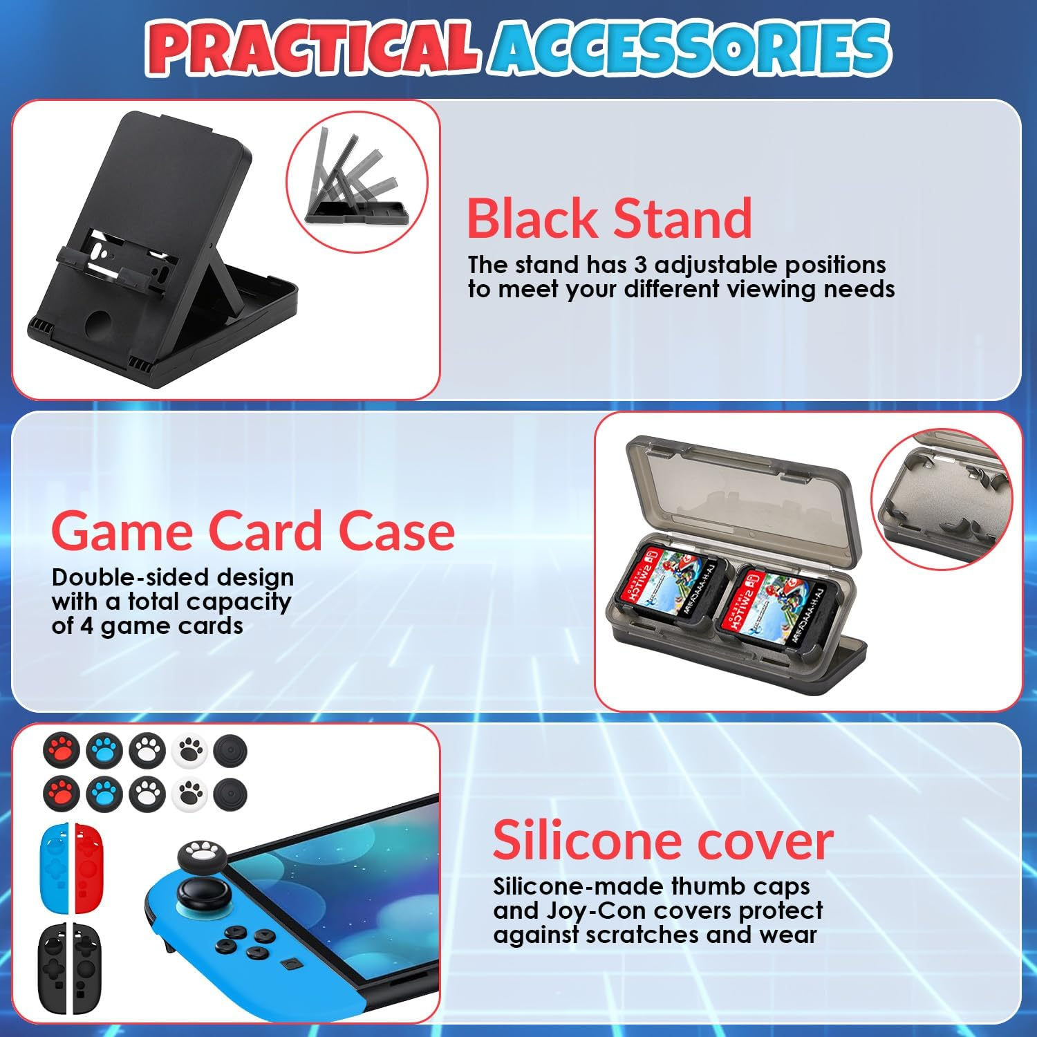 WOTOW Switch 2 Accessories Bundle Kit for Nintendo, Protective Carrying Case with Screen Protectors, Steering Wheels, Grips for Joy-Con2 and Console Protective Shells (Black) image number 1