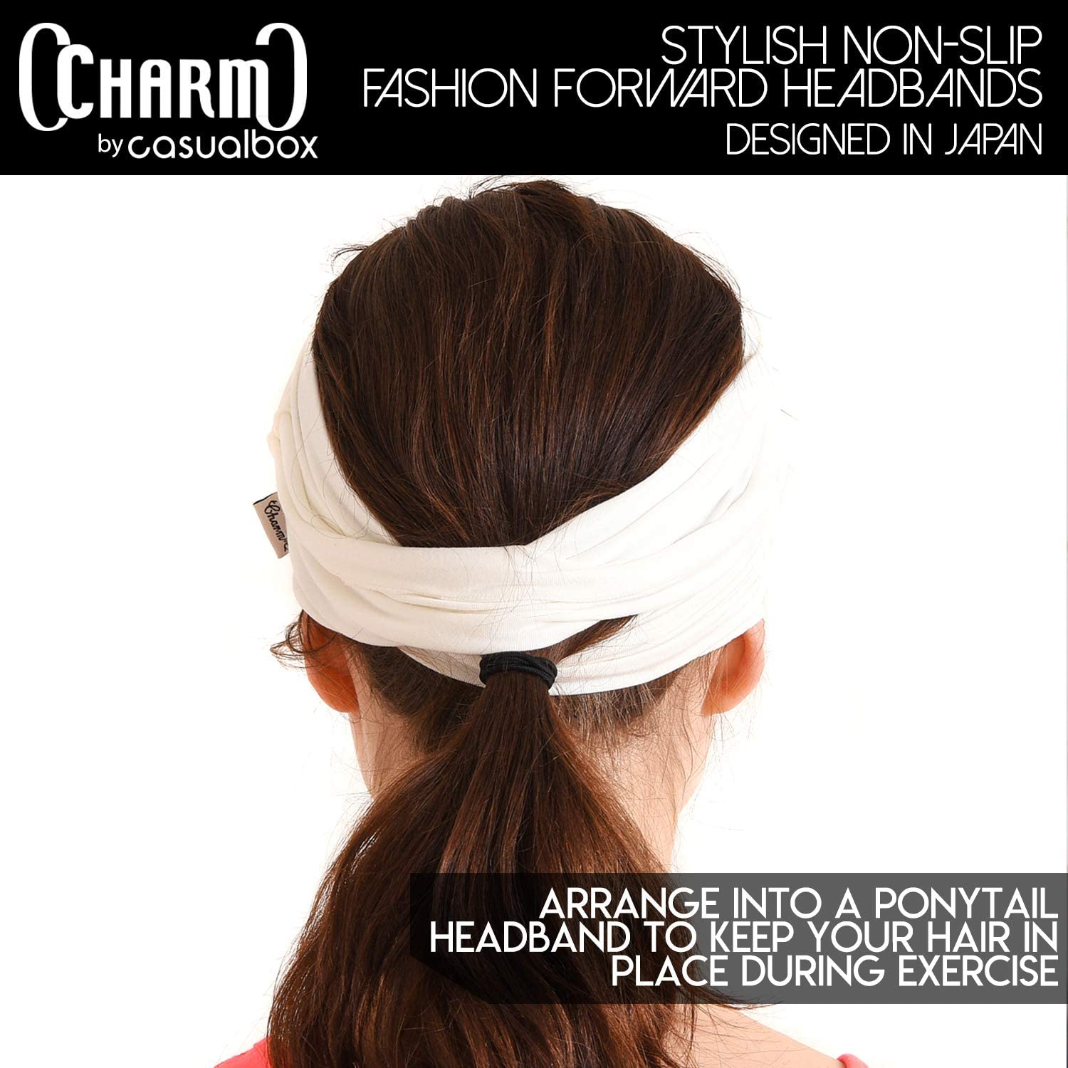 CHARM Mens Bandana Head Wrap - Womens Elastic Headband Japanese Long Hair Dreads - Black  Dark Gray 2-Pack image number 4