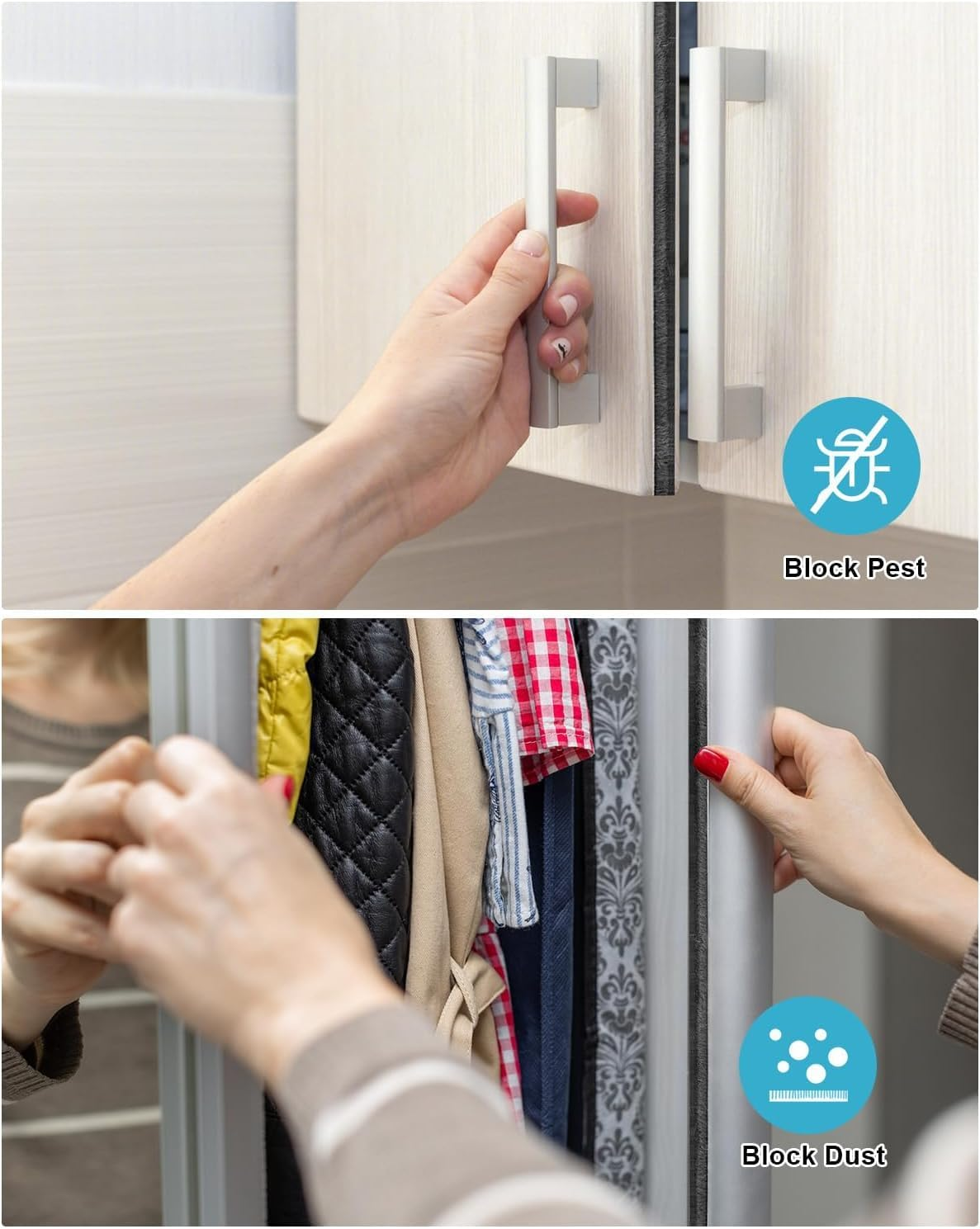 Draft Excluder for Doors, Window Seal Strip, 5M Adhesive Draught Stopper, Draught Excluder for Door, Window, Wardrobe - High-Density Felt - 9Mm(W) * 9Mm(H)（Grey） image number 1