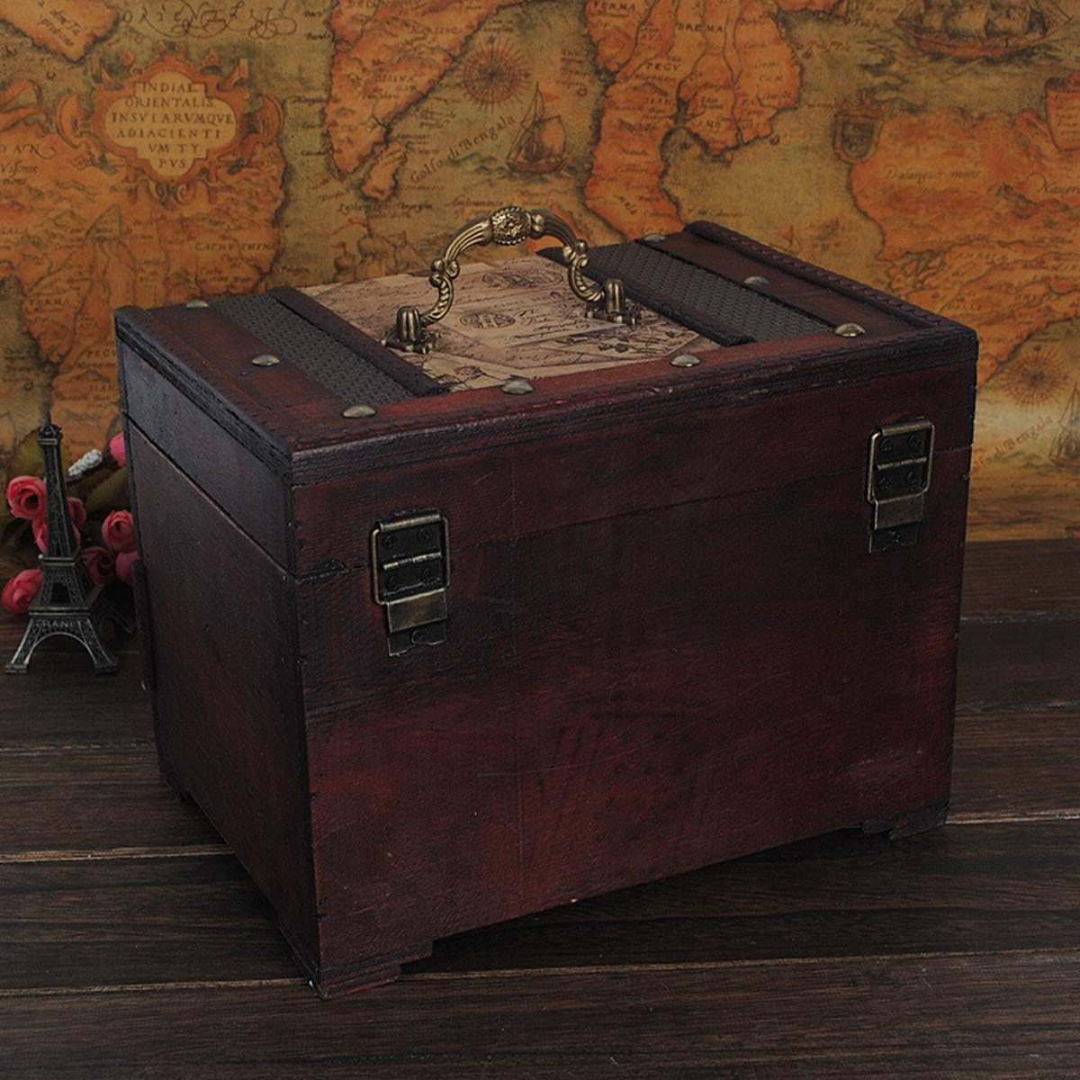 ISOTO Retro Vintage Wooden Jewelry Box Storage Box Organizer Container Case Chest Trinket Box with Mirror for Gilrs Girlfriend Women for Mother'S Day 22 * 16 * 16Cm (Style 1)