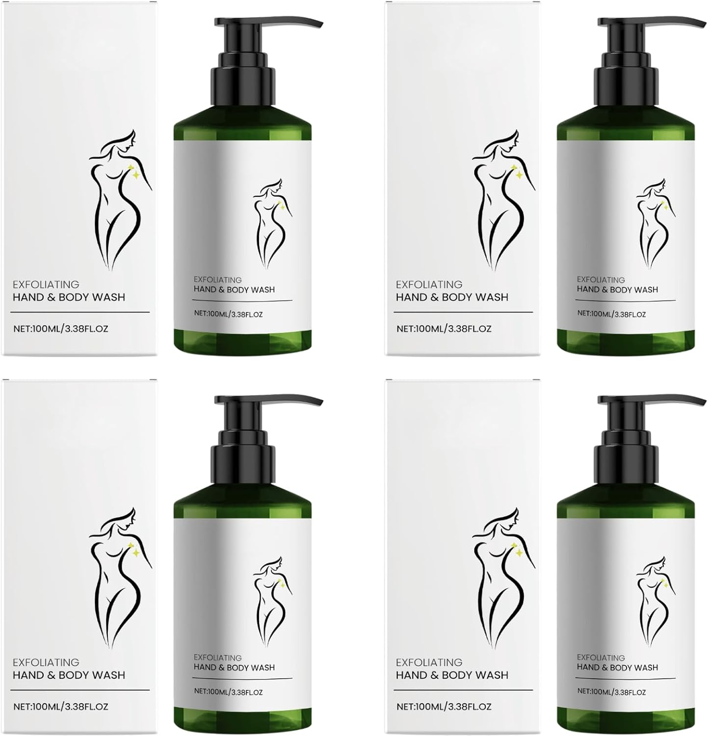 Gentle Exfoliating Body Wash with Cocamidopropyl Betaine and Hydroxypropyl Methylcellulose. Helps Improve Dry Skin, Maintain Moisture, Gently Remove Dead Skin Cells, and Restore Vitality. (4Pcs)