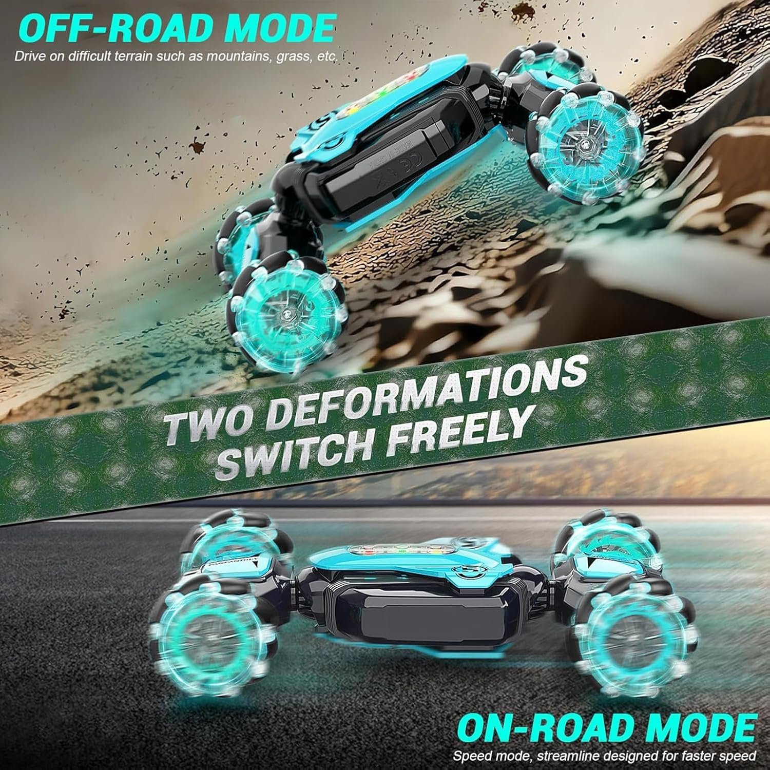 RC Stunt Car 4WD Remote Control Gesture Sensing Toy Cars, Drift Hand Controlled Double Sided Rotating off Road Vehicle 360&deg; Flips with Lights Music, for 6-12 Year Old Boys & Girls Birthday (Blue) image number 3