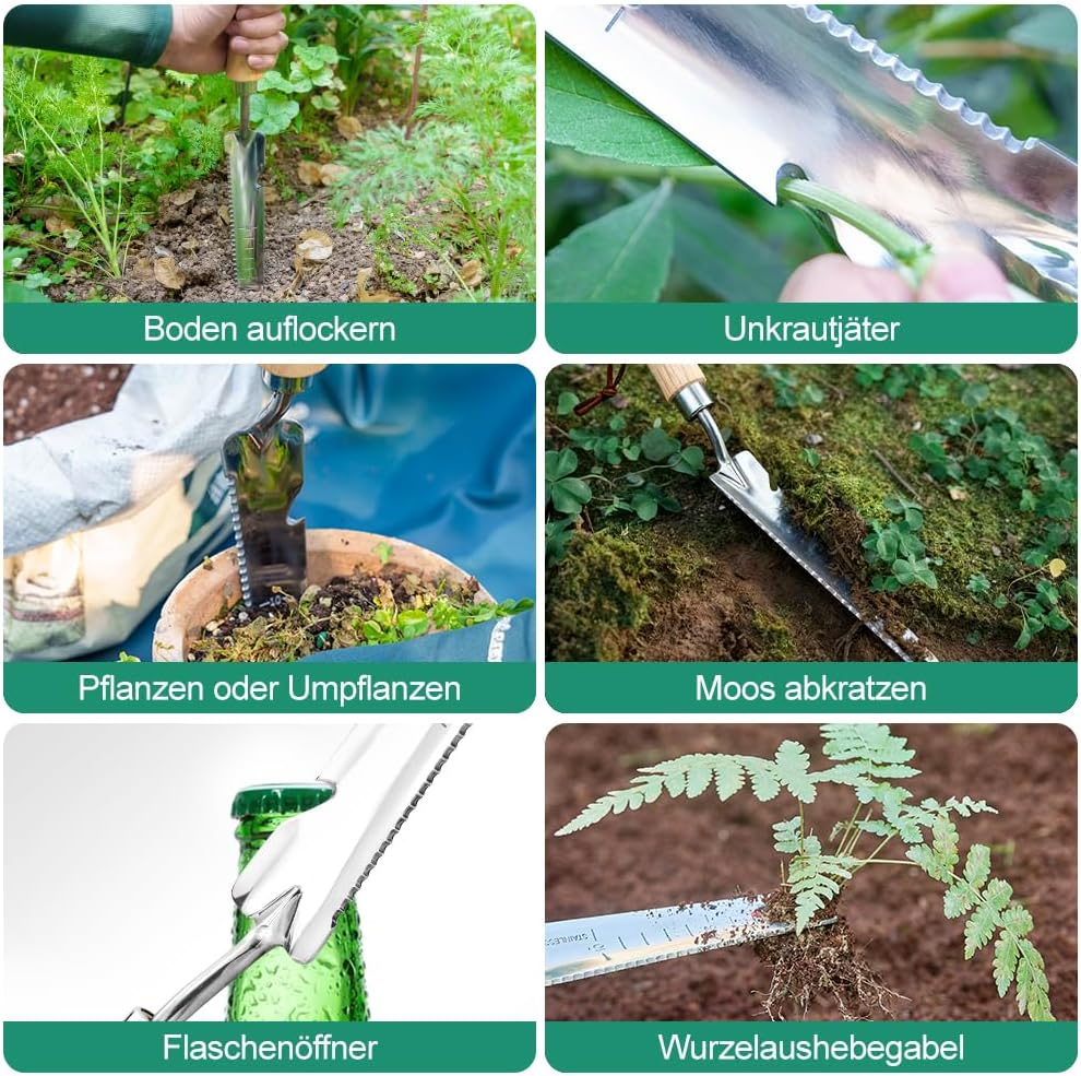 Berry&Bird Multifunctional Weeder 37.8 Cm, Weeder with Ash Handle, Stainless Steel Head with Measure, Hand Weeder for Garden, Grass and Soil, for Digging, Weeding, Loosening