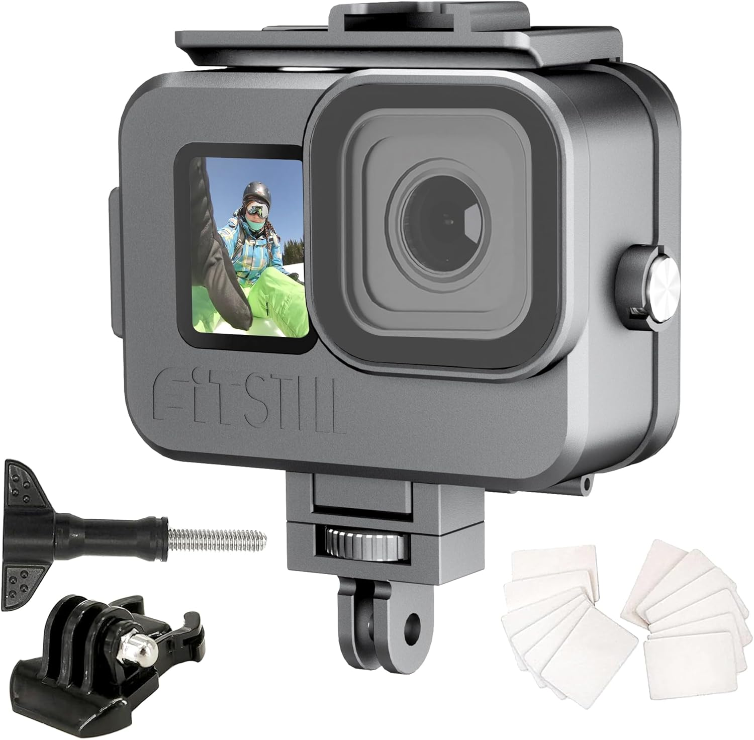 Fitstill 263FT/80M Aluminum Alloy Protective Underwater Waterproof Case for Go Pro Hero 13 Hero 12 Hero 11 Hero 10 Hero 9 Black,2 Cold Shoe Bracket for Hero13/12/11/10/9 Black Action Camera Accessory image number 1