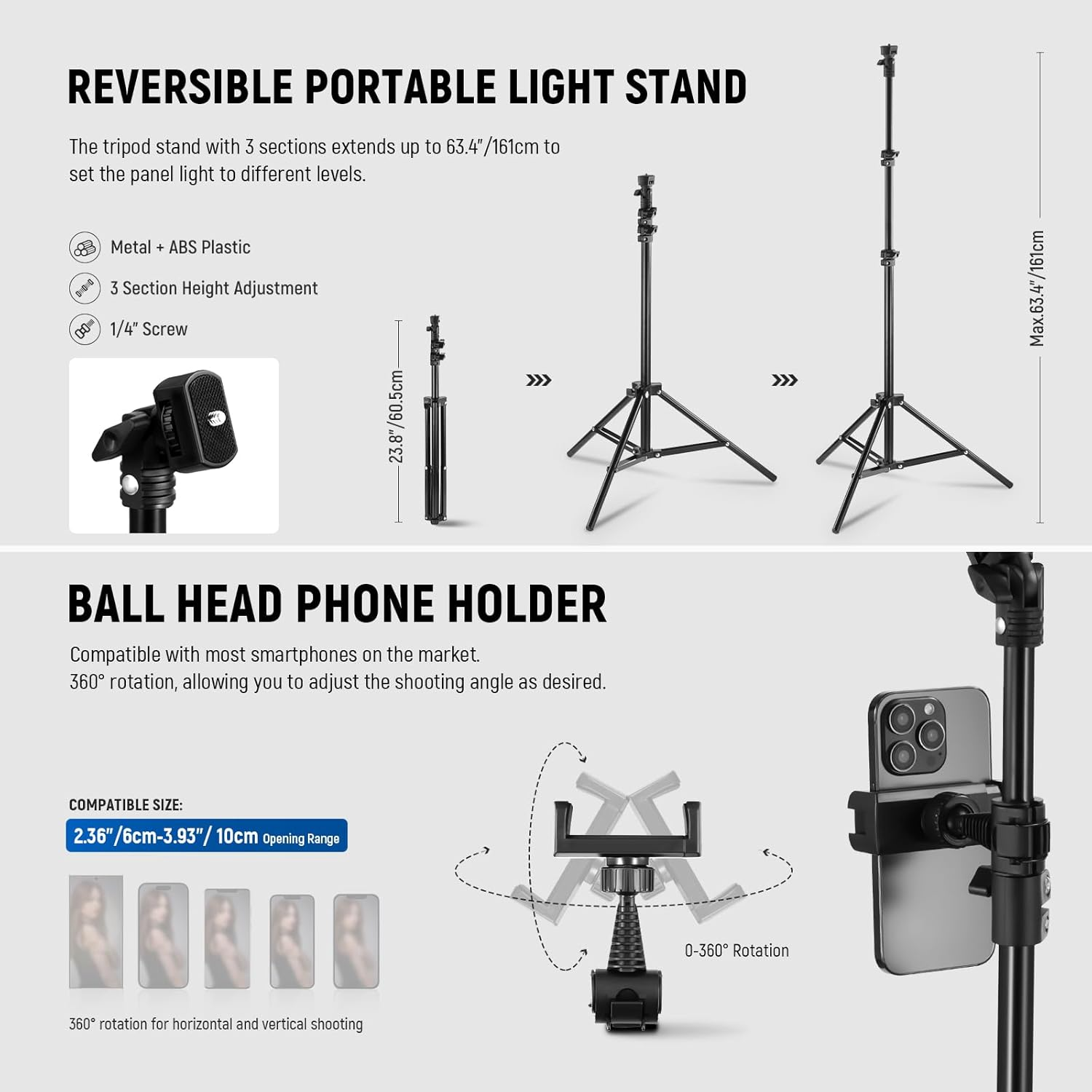 NEEWER 15W 10.8" LED Video Light Panel Lighting Kit with 63" Tripod Stand/Phone Holder, Edge Lit Bi Color Dimmable Full Screen Light 816Lux CRI95+ for Photography Filming Recording Streaming, L220 image number 1