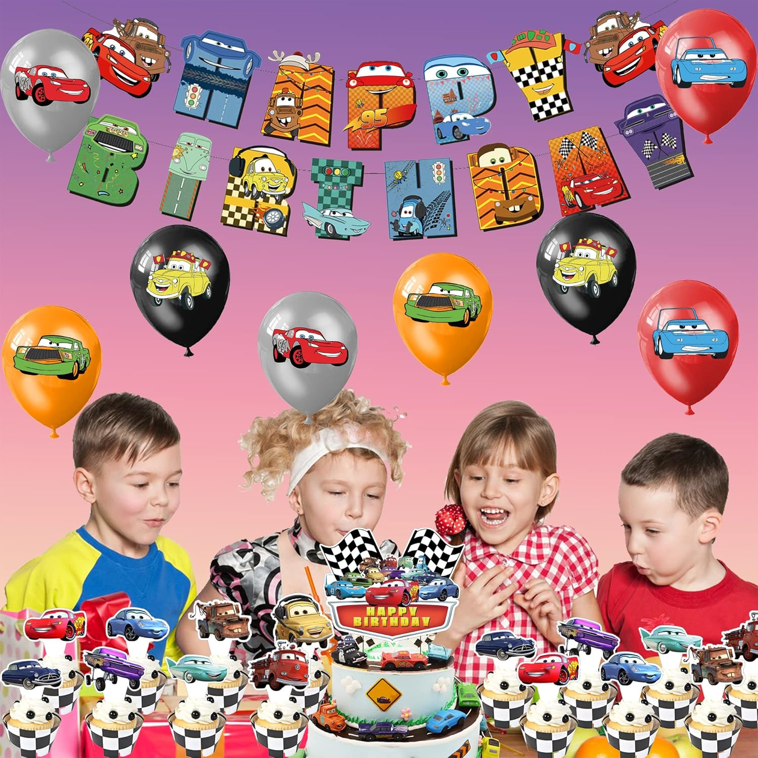 Birthday Decoration Race Car Balloons Racing Car Happy Birthday Banner Lightning Mcqueen Birthday Party Decorations Cars Birthday Balloons Decorations Mcqueen Car Cake Topper Race Car Party Supplies image number 4