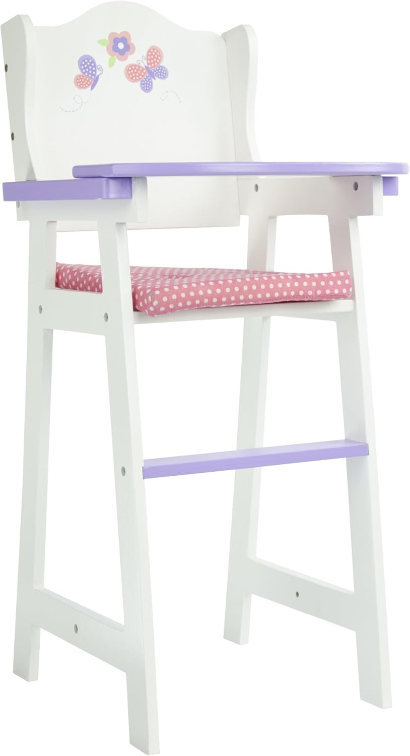 Olivia'S Little World - Polka Dots Princess Baby Doll High Chair, Feeding Highchair Toddler Wooden Doll Play Furniture - Gray, Fits 16 Inch Baby Doll,Multi Color