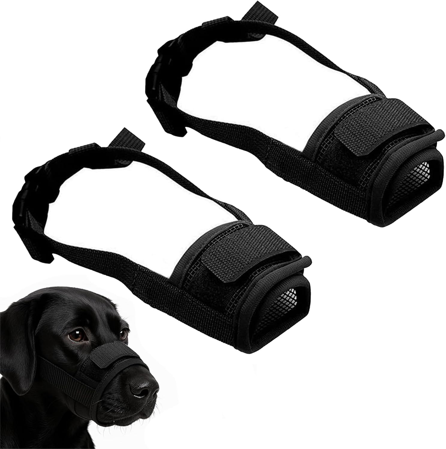 2PCS Muzzle for Small Dog, Small Dog Muzzles for Dachshund and Jack Russell, Breathable and Adjustable anti Bark Muzzle for Training and Outdoor Safety (Black)