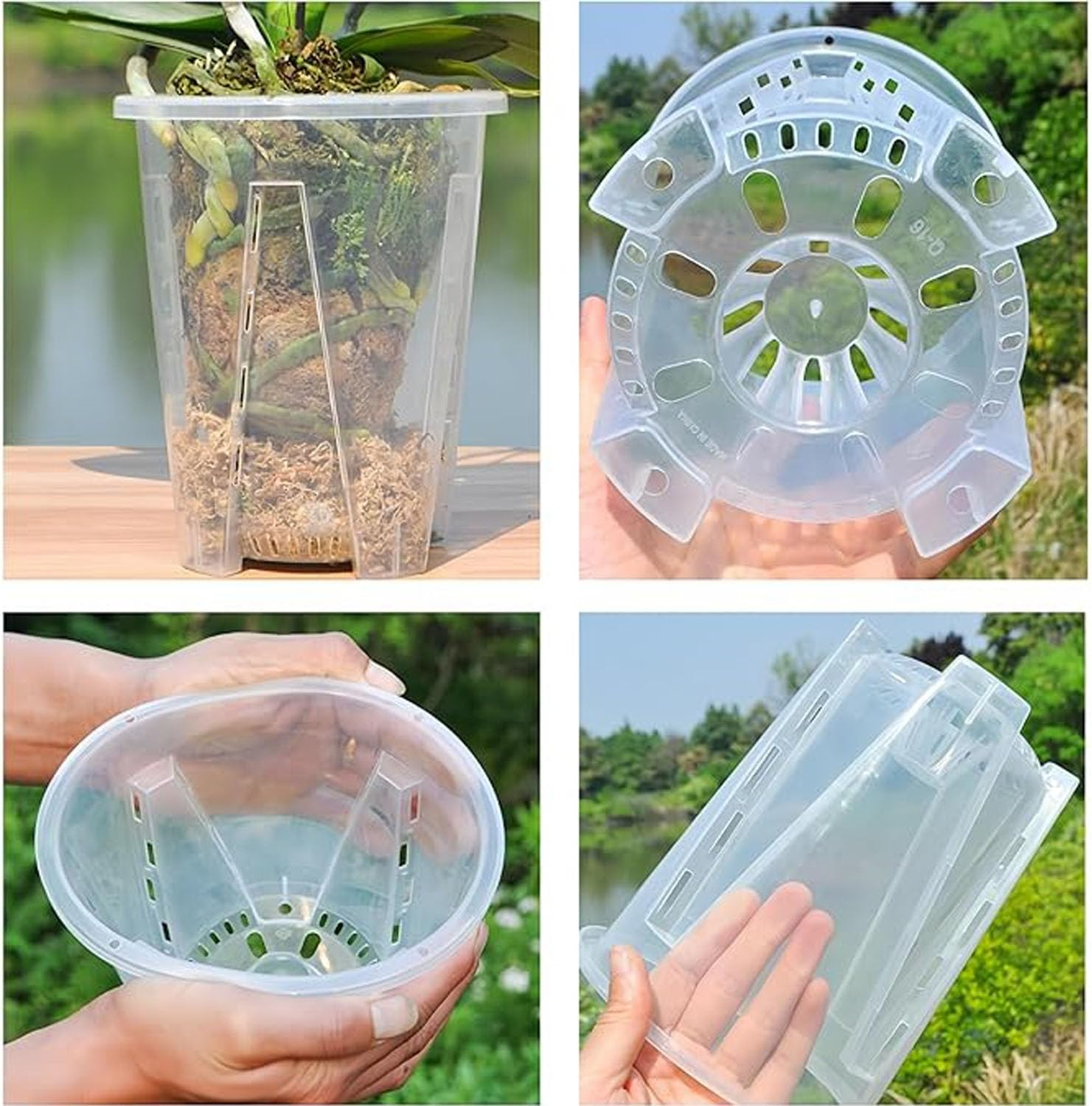 6 Pcs Clear Orchid Pots with Holes & Saucers - Breathable Slotted Planters for Orchids, Succulents, Houseplants Durable Decorative Flower Pot with Drainage Tray image number 5