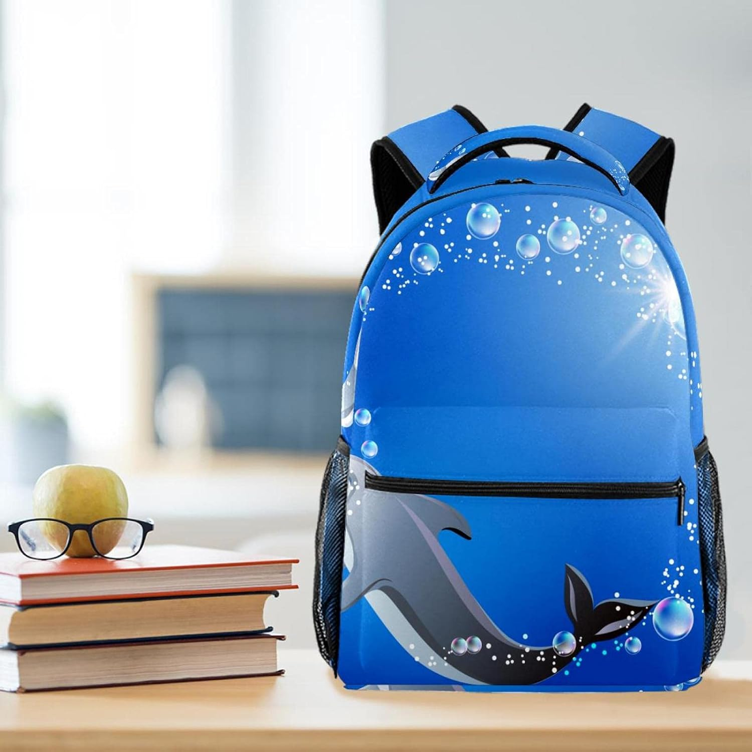 Gentle Circular Dolphin Backpack Students Shoulder Bags Travel Bag College School Tote Backpacks image number 3