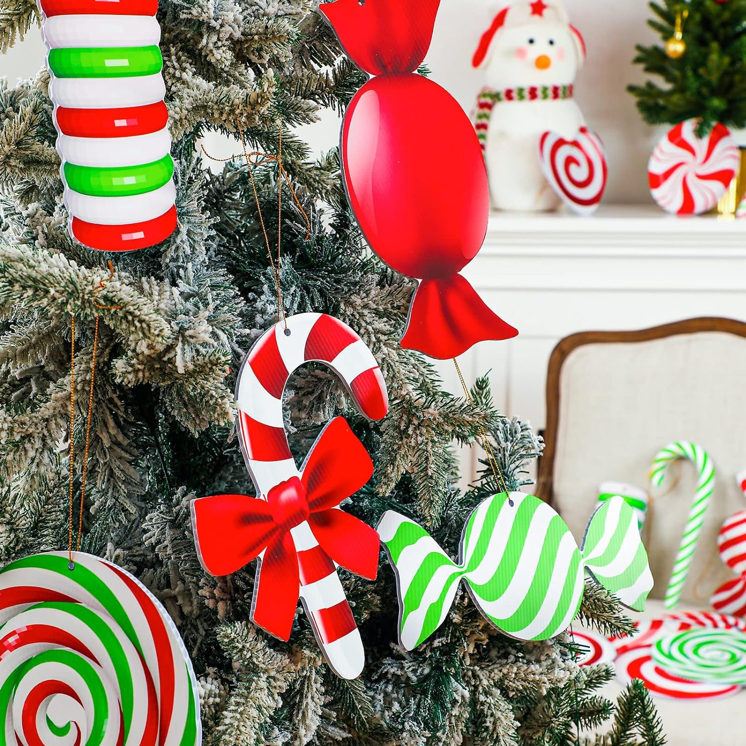 20 Pcs Christmas Yard Signs Ornaments Double Sided Christmas Peppermint Candy Hanging Ornaments Christmas Large Candy Yard Decorations Christmas Tree Decorations for Candy Party Outdoor Yard Decor image number 5
