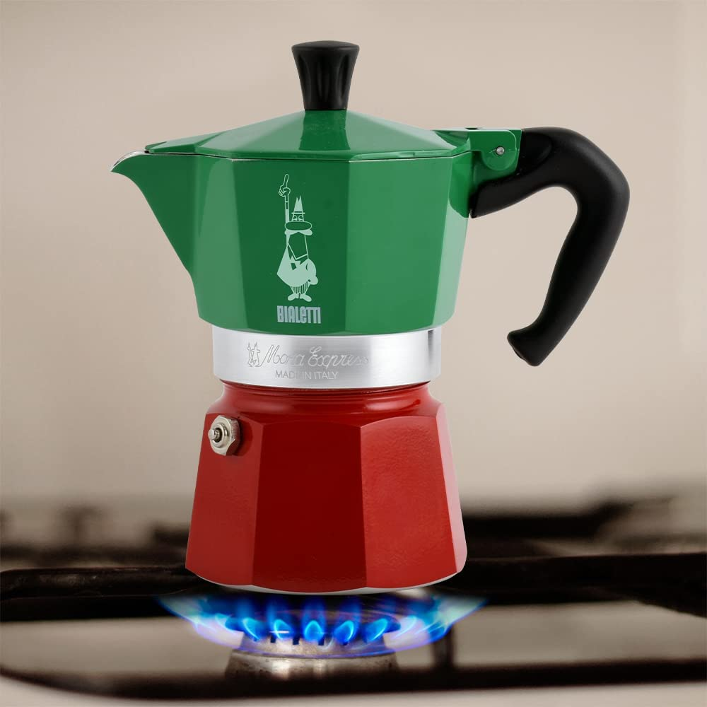 Bialetti - Moka Express Italia Collection: Iconic Stovetop Espresso Maker, Makes Real Italian Coffee, Moka Pot 6 Cups (9 Oz - 270 Ml), Aluminium, Colored in Red Green Silver image number 1
