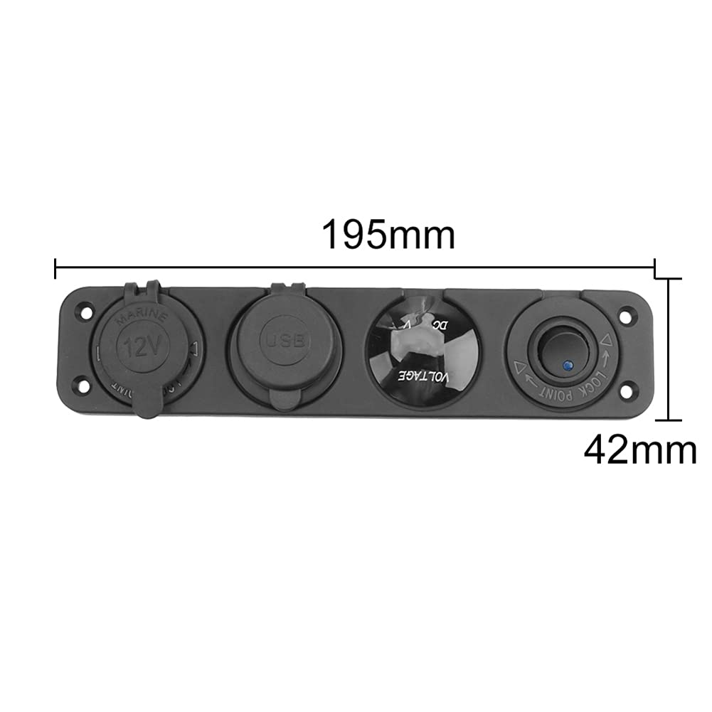 4 in 1 Charger Socket Panel, 2.1A&2.1A Dual USB Socket + LED Voltmeter + 12V Outlet + On-Off Toggle Switch 4In1 Control Panel for Car Boat Marine RV Truck Blue LED (Shipped from AU Warehouse) image number 4