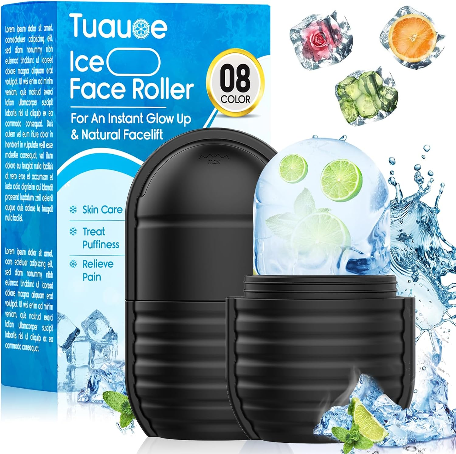 2Pcs Ice Roller for Face and Eye, Ice Face Roller, Reusable Silicone Ice Mold for Face, Facial Beauty Ice Roller Skin Care Tools for Shrink Pores anti Wrinkle Reduce Puffiness (Blue + Pink)