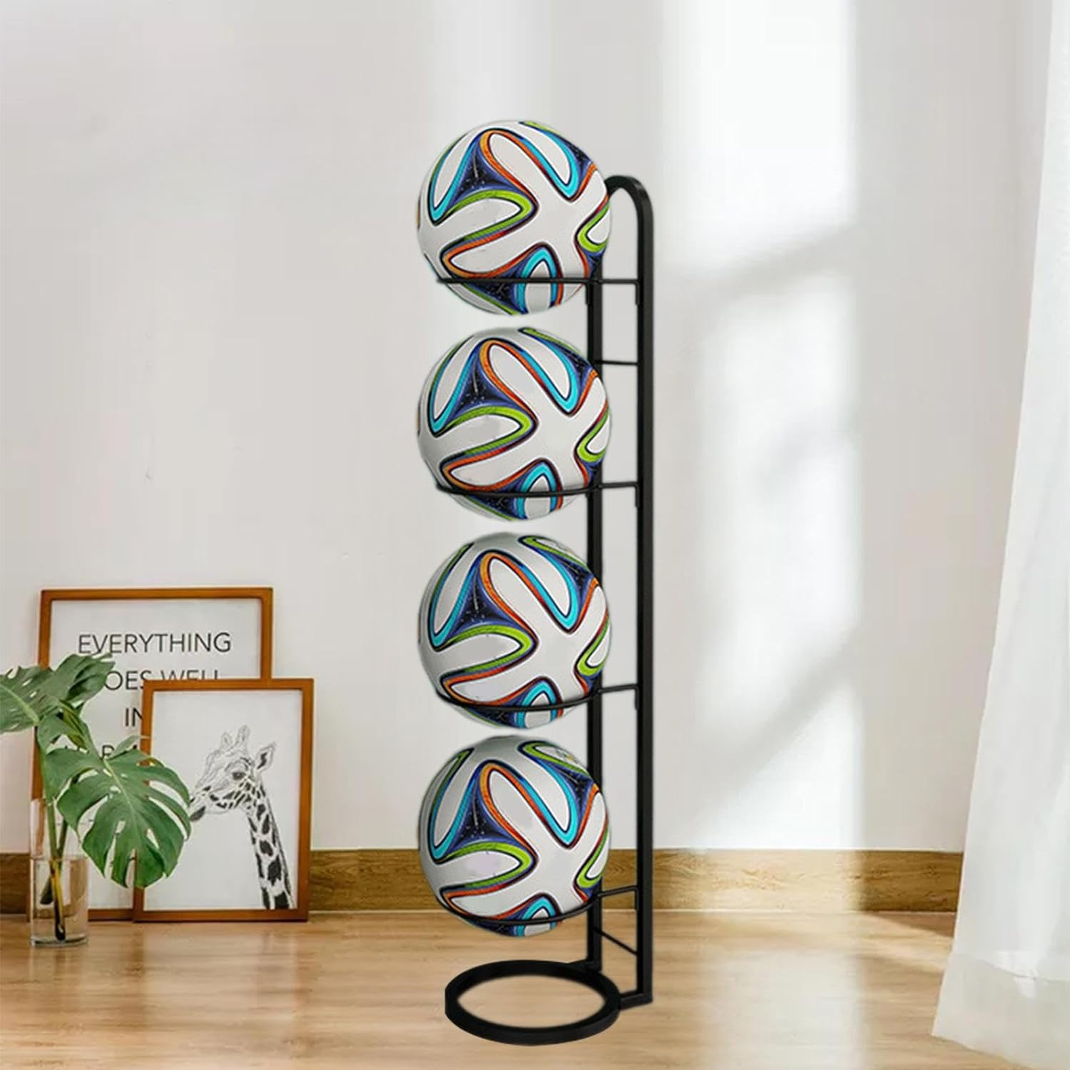 Vaveren Indoor Basketball Rack Basketball Storage Shelf 5 Tier Ball Rack Vertical Ball Storage image number 1