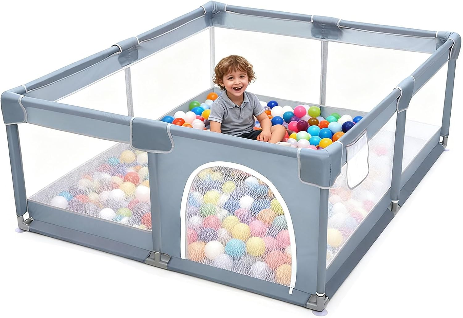 Baby Playpen, 150 X 180 X 68Cm Large Playpen for Baby and Toddlers, Large Playard, Anti-Collision Foam Playpens with Breathable Mesh for Babies, Safety Play Yard for Toddler - Grey image number 1