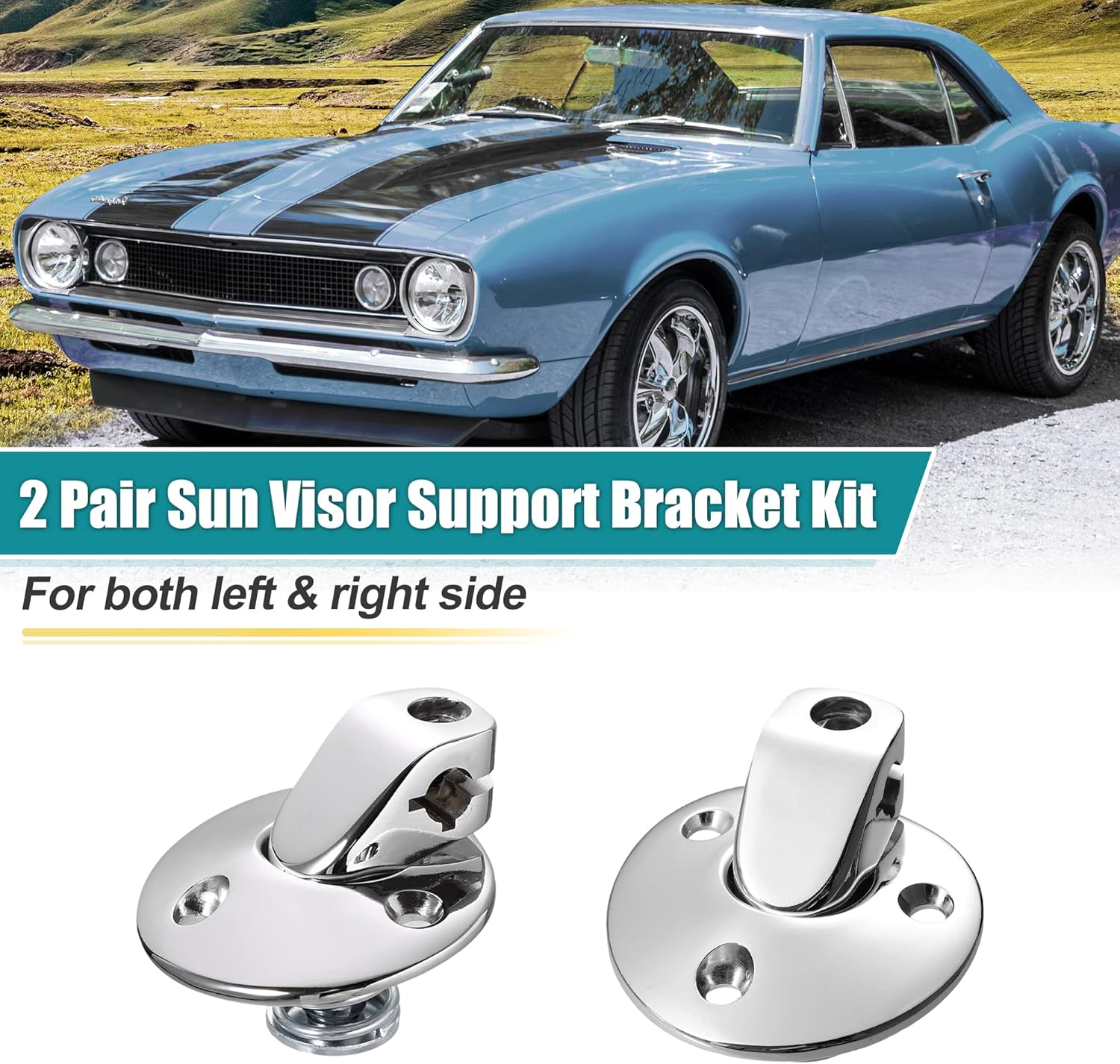 X AUTOHAUX 2 Pair Sunvisor Support Brackets Kit Replace 7790753 for Buick for Chevrolet for Pontiac for Oldsmobile 1964-1973 Chrome W/Screws Bushing Tips for Coupe Sun Visor Metal