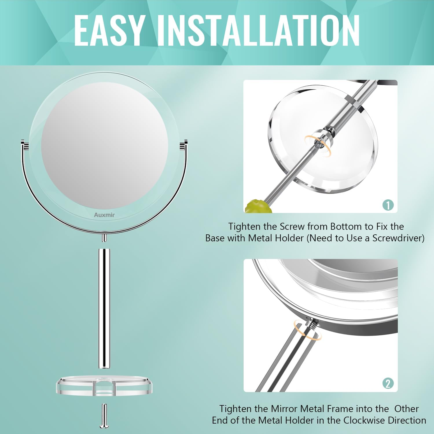 Auxmir Magnifying Mirror 30X /1X Makeup Mirror Double Sided with Magnification, round Vanity Tabletop Mirror Crystal-Like Style 360&deg; Rotation Portable for Dressing Table Desk Bathroom Bedroom Travel image number 3