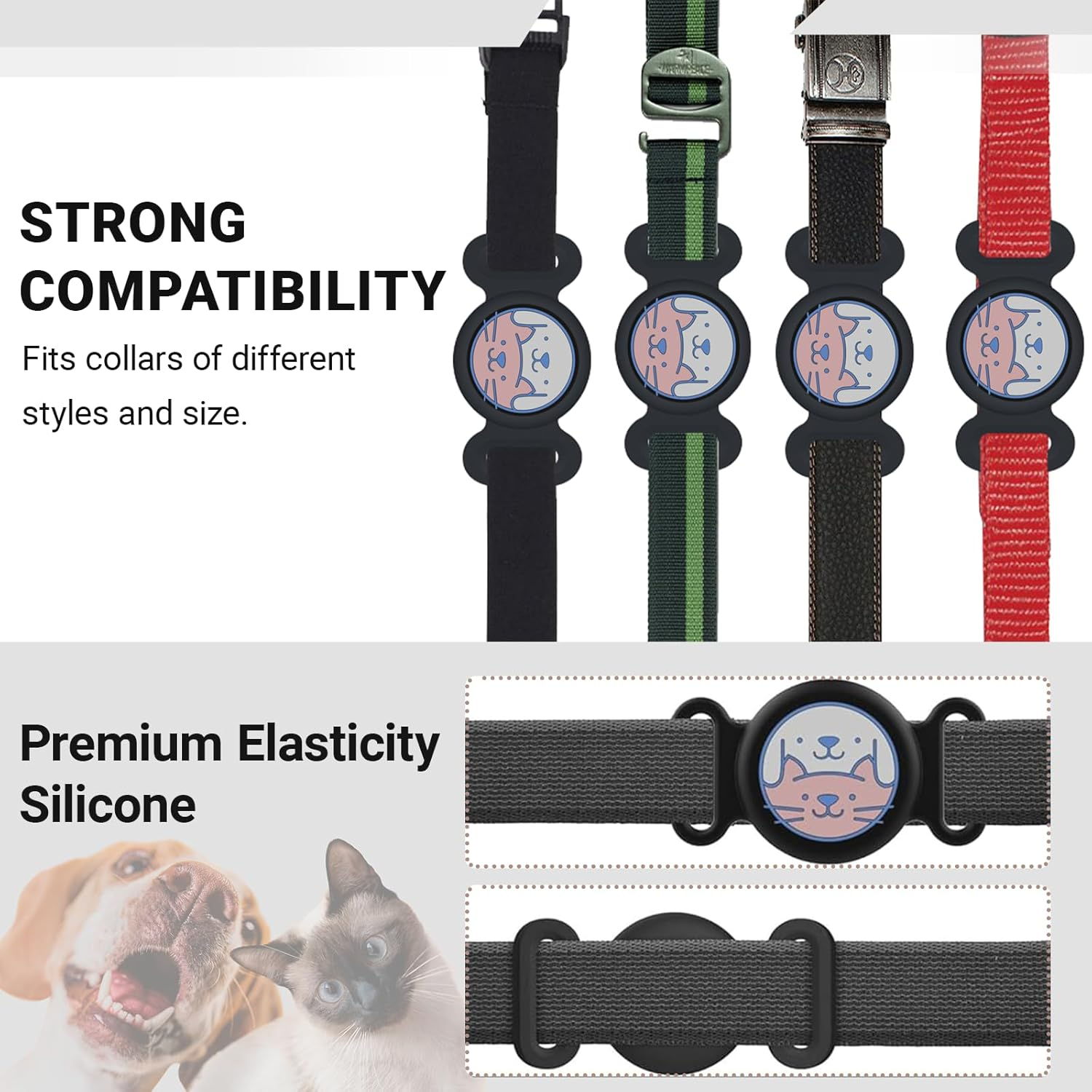 JOWILIN 4 Pack Airtag Cat Dog Collar Holder, 4 Colors Pet Tracker Case Cover Compatible for Apple Airtag, Waterproof & Scratch-Resistant Soft Silicone Protective Case for Air Tag (No Included) image number 1