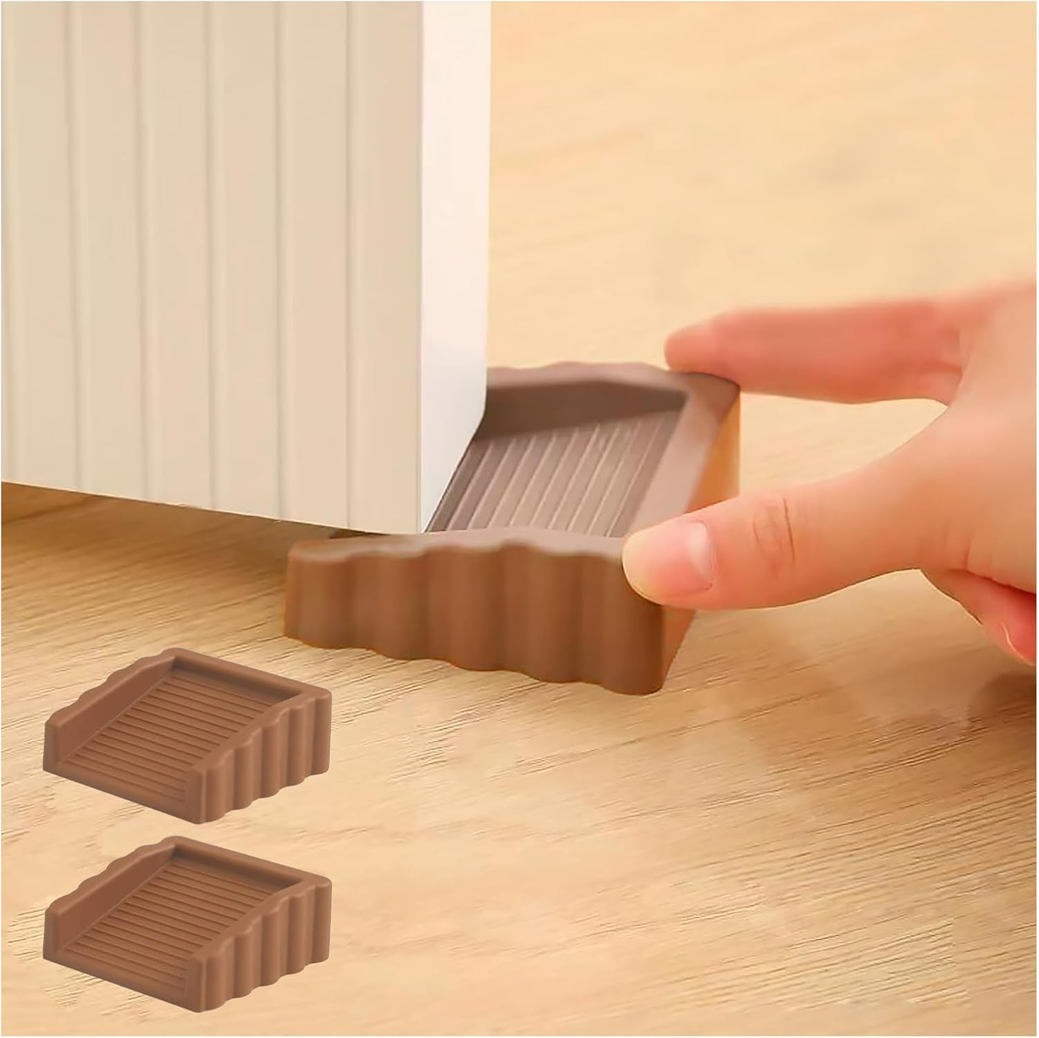 Rubber Door Stoppers Wedge,Bidirectional Door Stops,Small Size Cube Doorstop,Brown 2Pack