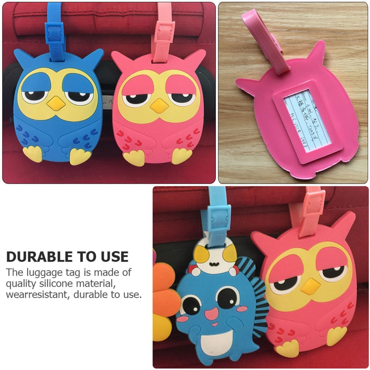 CIMAXIC 2Pcs Cartoon Silicone Luggage Tags for Suitcases, Travel Baggage Id Labels with Sturdy Loop, Soft Cartoon Suitcase Tags for Bags and Travel Gear Random Color Random Color image number 1