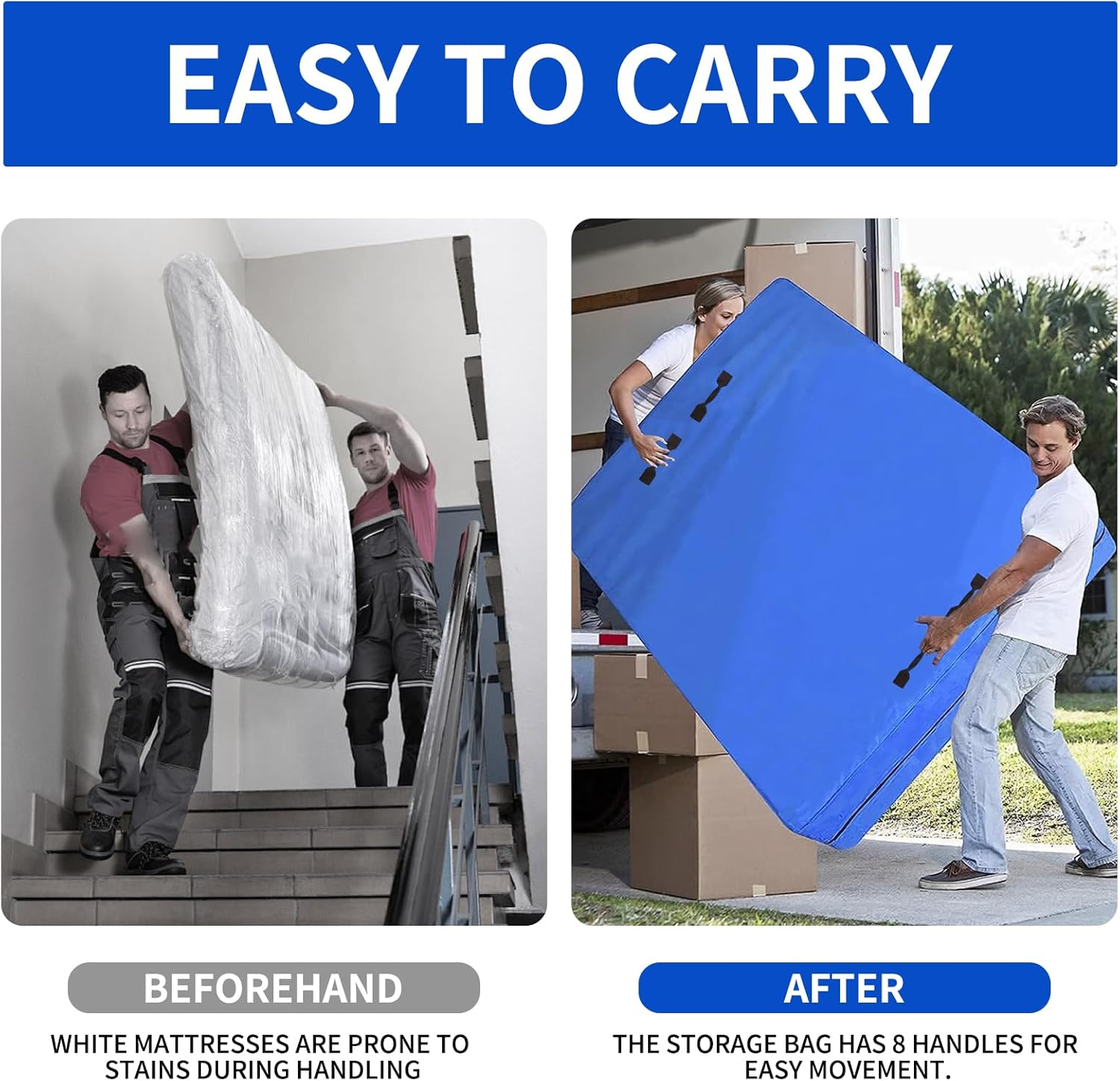 TNGAMFGT Queen Size Reusable Mattress Bags for Moving with Handles, Zip Closure, Mattress Storage Bag, Extra Thick Mattress Bags for Storage(Queen Size,208 * 160 * 38Cm) image number 5