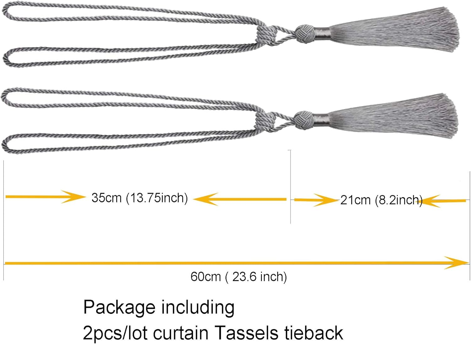 Curtain Tiebacks Handmade Rope Tassel Tie Backs Pair Curtain Holdbacks Curtain Liner Ties for Office Home Decorative Drapery Set of 2 (Silver, 2) - Black image number 6