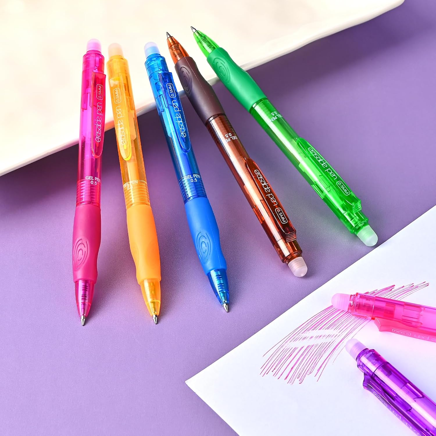 BAYTORY 12Pcs Colored Erasable Gel Pens, Fine Point 0.5 Mm, Assorted Colors Ink Rub Out Pen, Writhing Comfortable to Use for Taking Marking Planner Crossword Puzzles (Multicolor) image number 4
