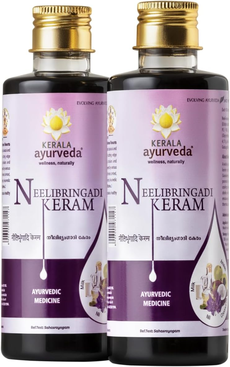 Kerala Ayurveda Neelibringadi Keram with Bhringraj, Neeli, Amla | Ayurvedic Hair Oil That Reduces Hair Fall and Boosts Hair Growth | 200 Ml (Pack of 2)