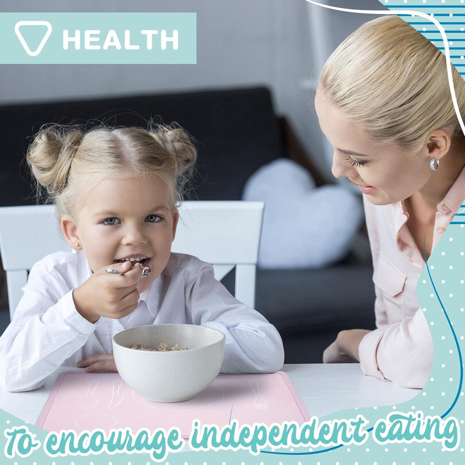 Zhehao 4 Pcs Montessori Kids Placemat 16 X 12'' Non Slip Baby Silicone Placemats for Toddlers Baby Eating Mat Food Mats for Toddler Dining Table Setting Learning Travel Kitchen(Multi Colors)