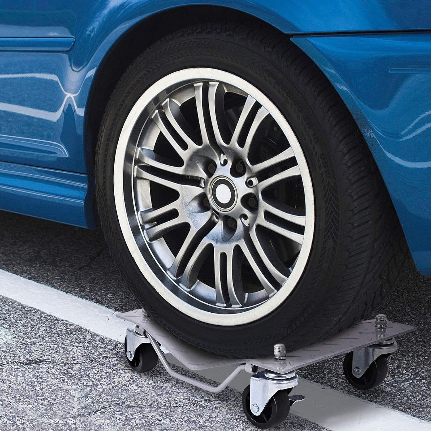 Costway 2720 KG Capacity Wheel Dolly Set of 4, Heavy Duty Steel Tire Skates with Lockable Casters & Handle, 40.5 X 30 Cm Car Lift Dolly Set for Moving Cars, Trucks, Tractors, Motorcycles, Gray image number 1