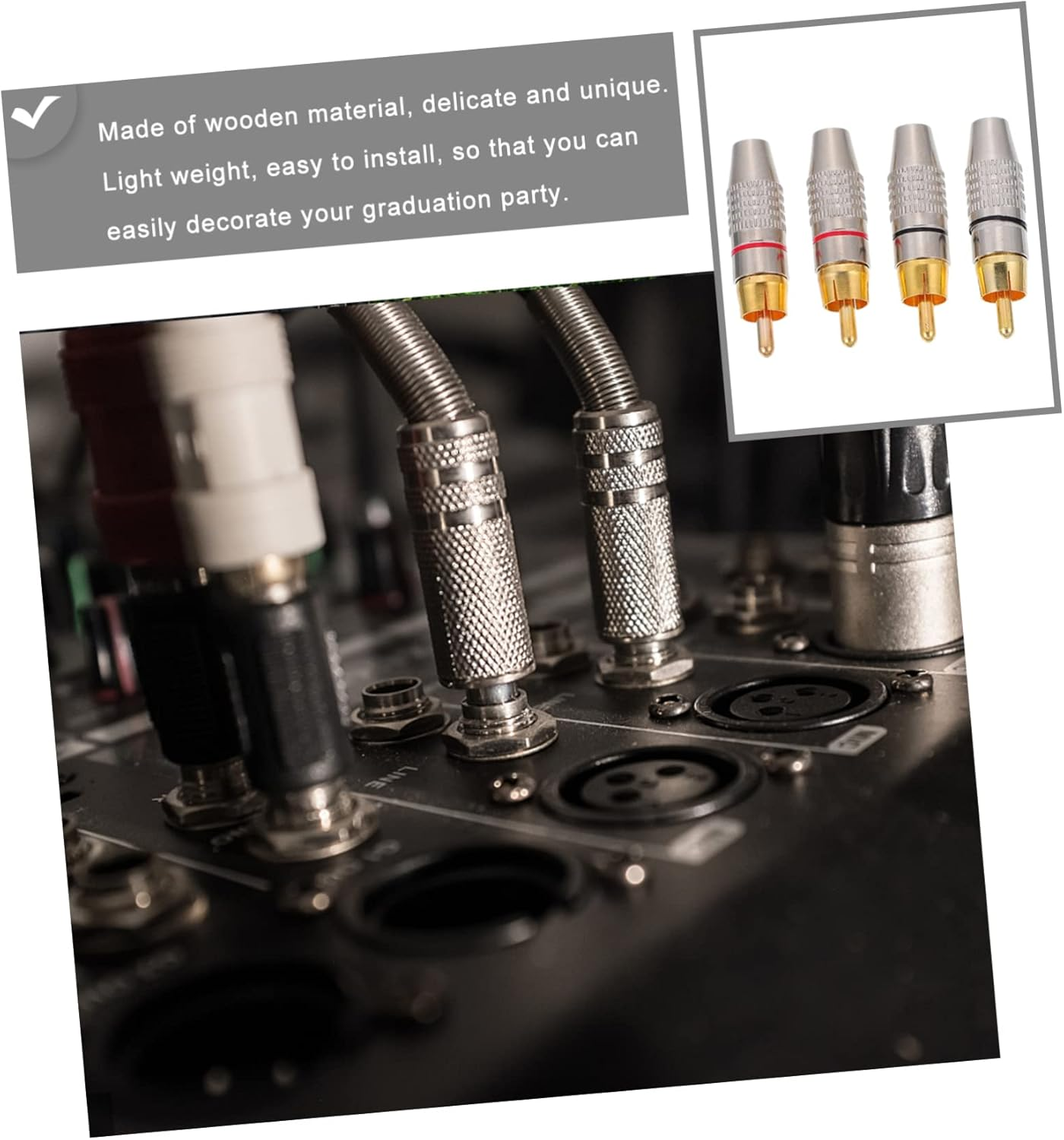 FELTECHELECTR 4Pcs Gold-Plated Male Audio Plugs Connector Set for Speaker and Av Cable Professional Hi-Fi Sound System Accessories with Colored Rings for Home Theater image number 1