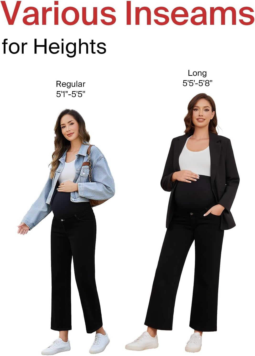 Ecavus Women'S Maternity Jeans over Belly Wide-Leg Comfy Stretch Denim Pants with Pockets, XS-XXL image number 5