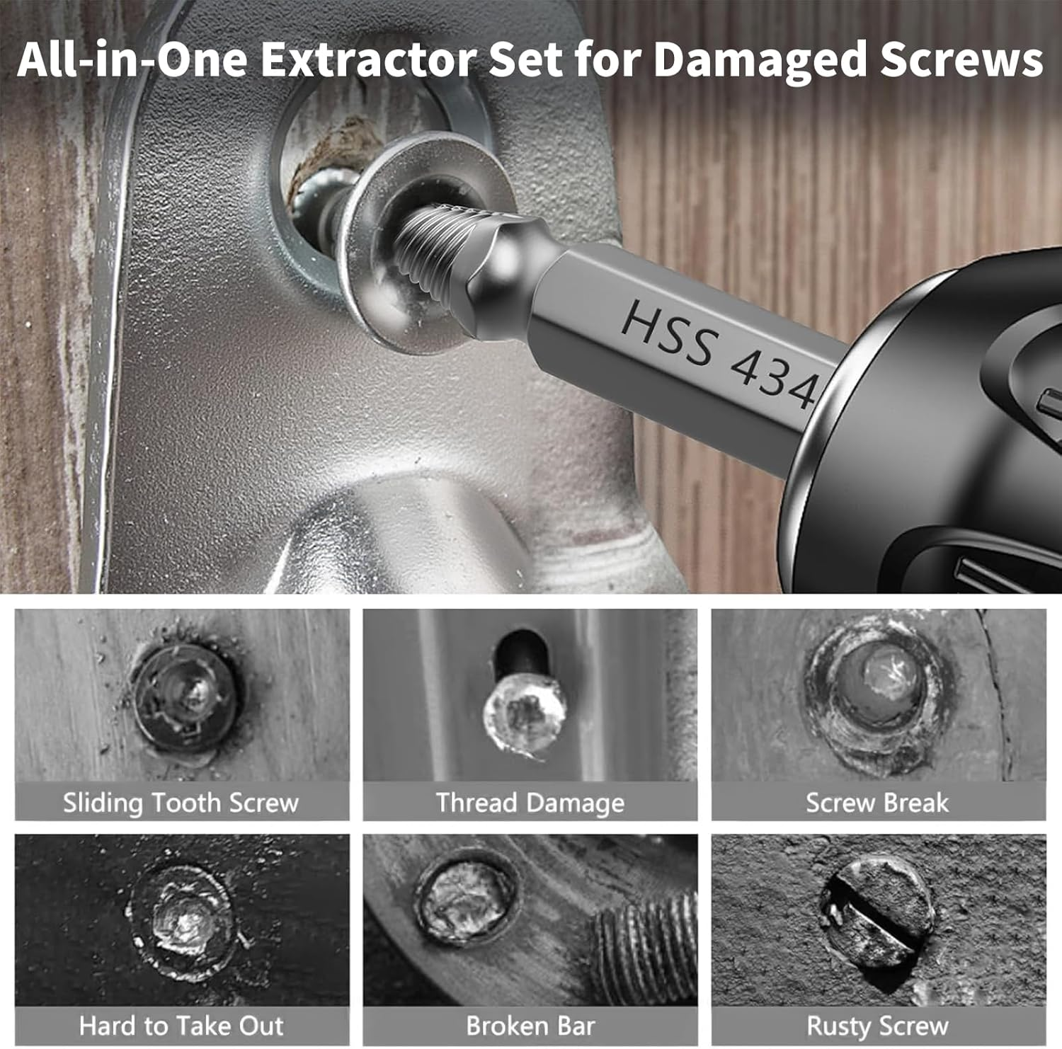 6PCS Damaged Screw Extractor Set, Dual-Head Stripped Screw Remover Kit with 6 Sizes, Hardened HSS Steel Easy Out Tools for DIY, Home & Auto Repairs image number 2