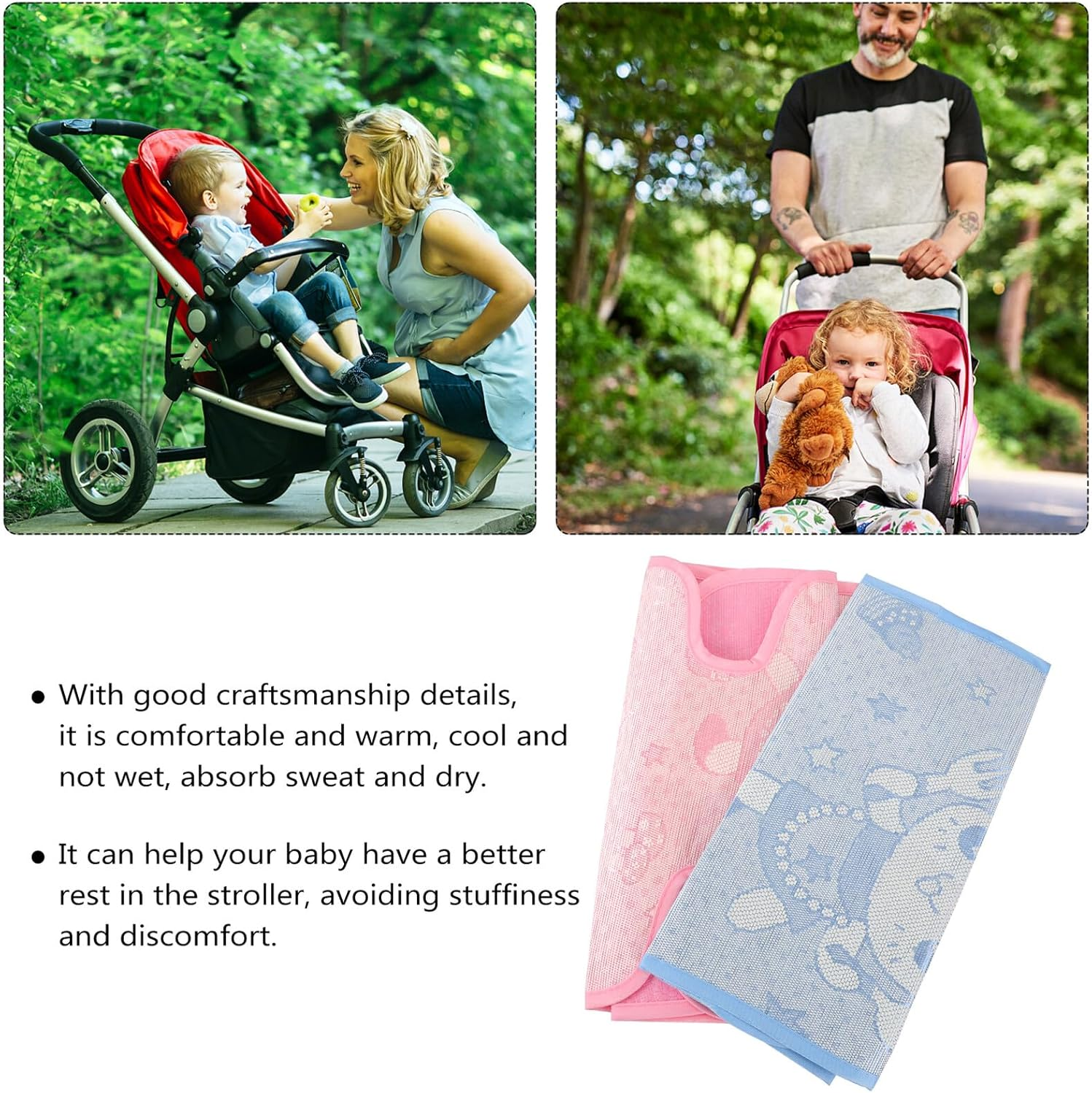 Milisten 2Pcs Stroller Cooling Seat Mat Set Summer Ice Silk Thin Non-Woven Fabric Sleeping Mat Suitable for Travel and Outdoor Use image number 6