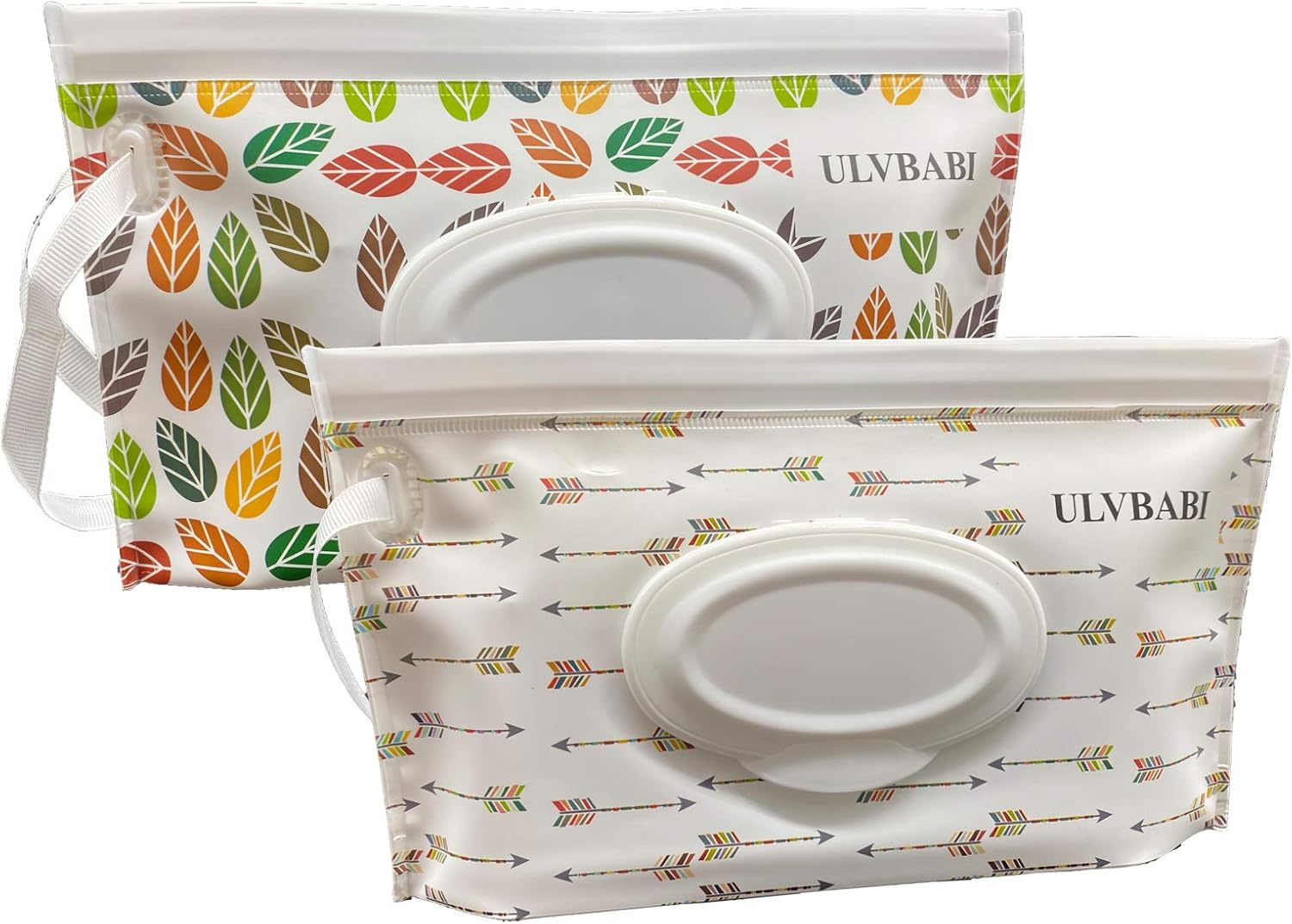 Portable Wet Wipes Dispenser (2 Pack) Reusable Baby Diaper Disposal Bags Refillable Personal Travel Clutch Dispenser Holder | Keeps Wipes Moist (Leaf and Arrow Pattern) image number 5