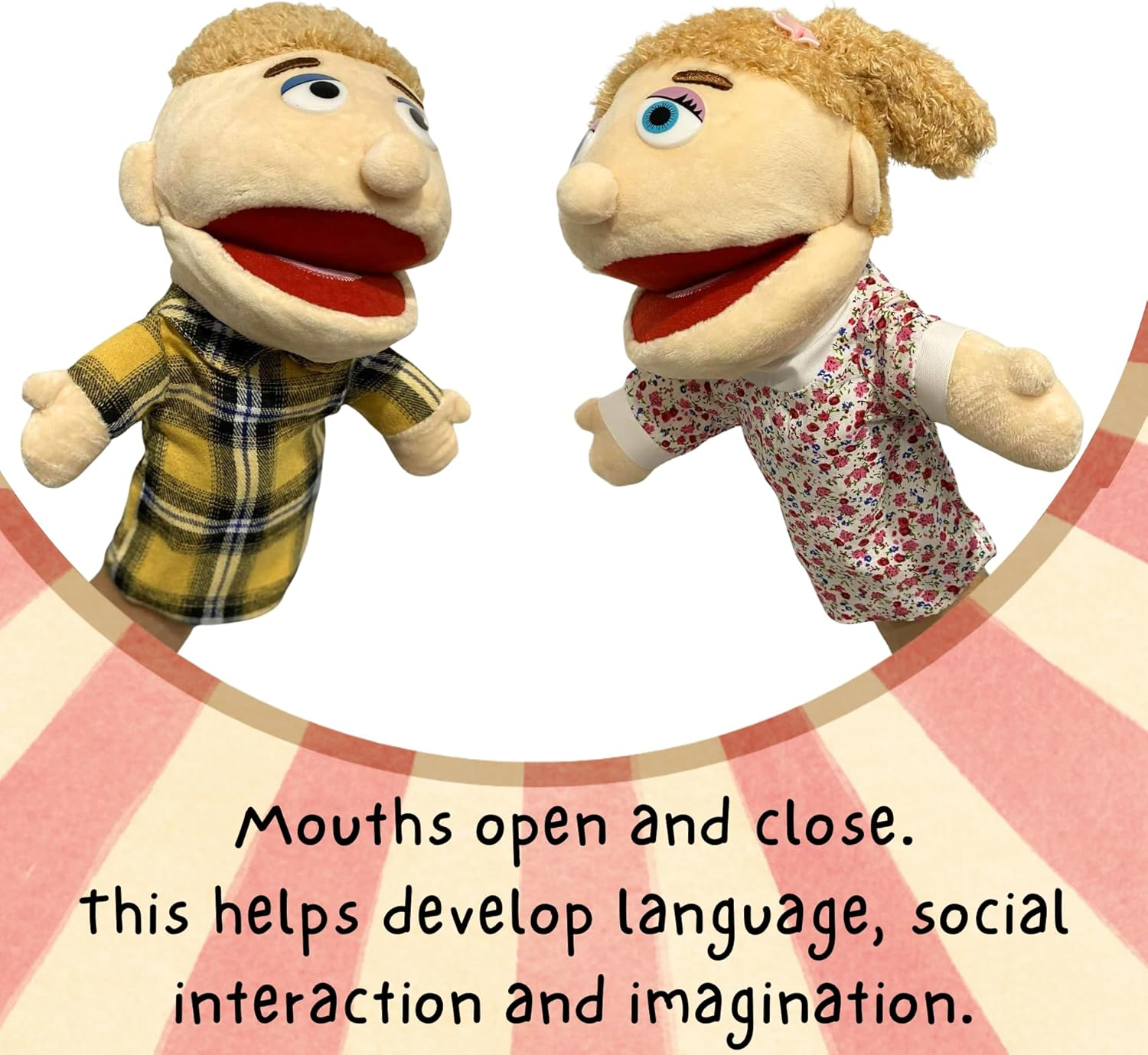 Hand Puppets Family Set of 4 - Mum, Dad, Boy & Girl - Plush Stuffed People Puppets with Moveable Mouths 28-30Cm Soft Role Play Toys for Kids (Dad, Mum, Boy, Girl 4Pk) image number 1