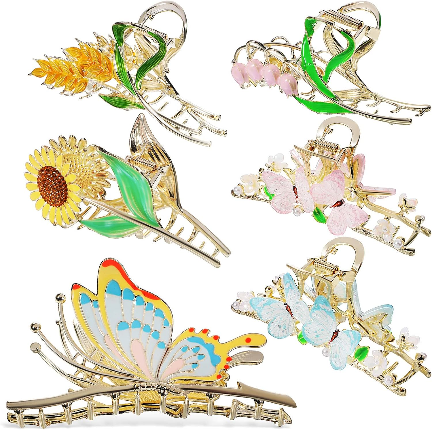 Beaupretty Large Hair Clips Flower Metal Hair Clips Hair Clip Flower Hair Clips Thick Hair Clips 6 Pieces