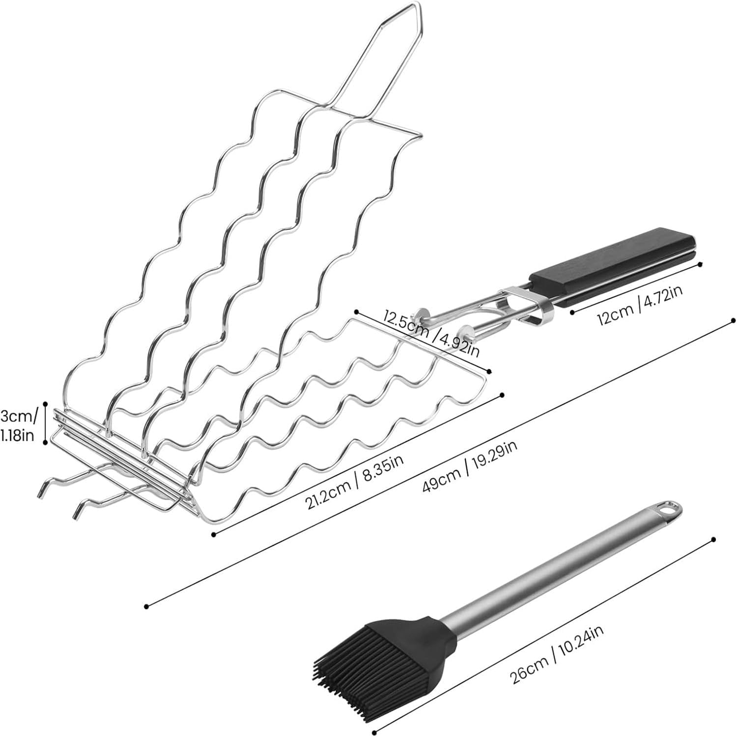 Hot Dog Holders for Grilling with Brush - 6 Hotdog Bbq Basket Stainless Steel Barbecue Mesh Clip，Removable Heat-Resistant Wooden Handle for Sausages, Steak, Vegetables Cooking, Easy to Clean & Store image number 5