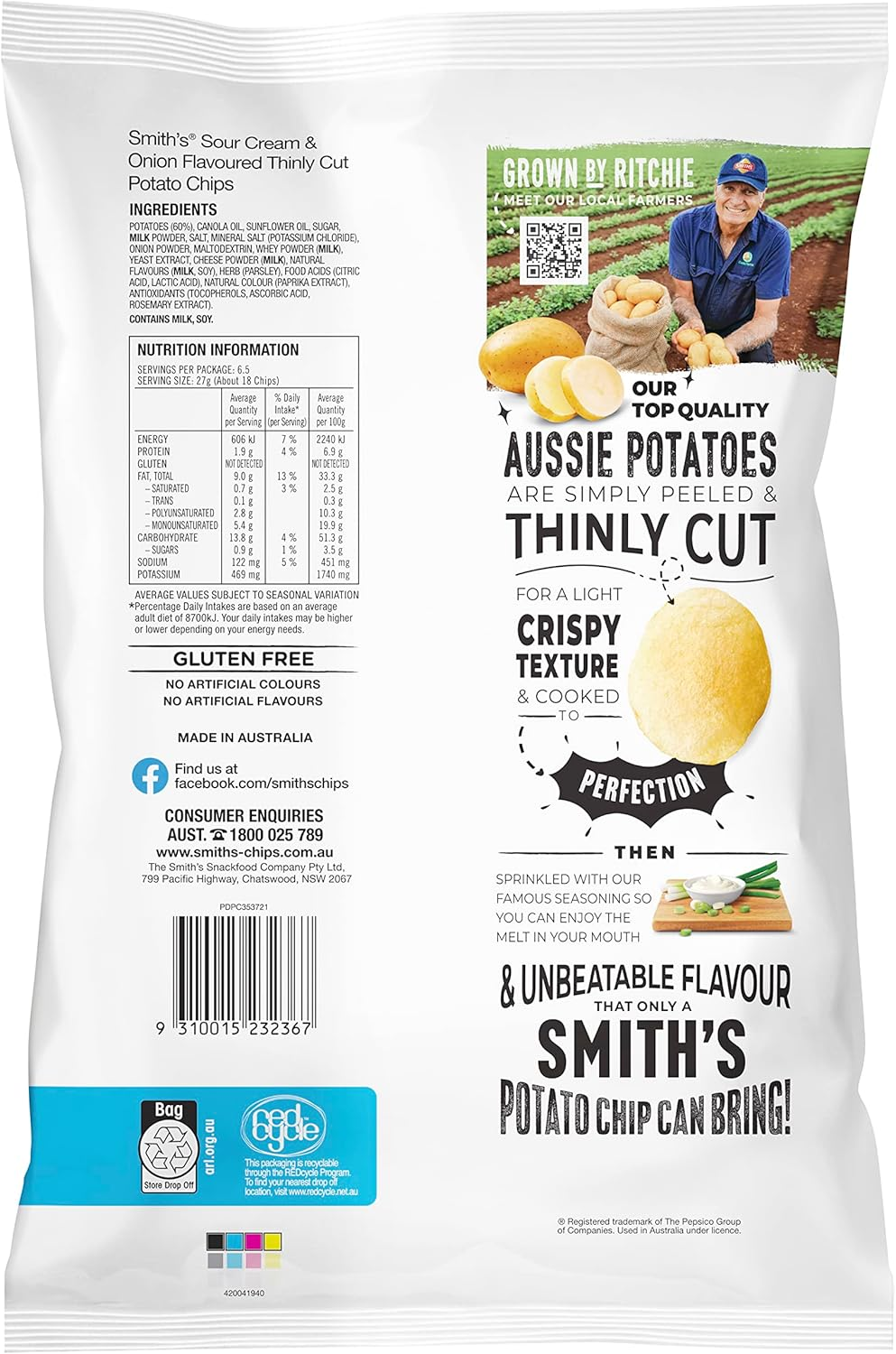 Smith'S Thinly Cut Sour Cream & Onion Potato Chips image number 2