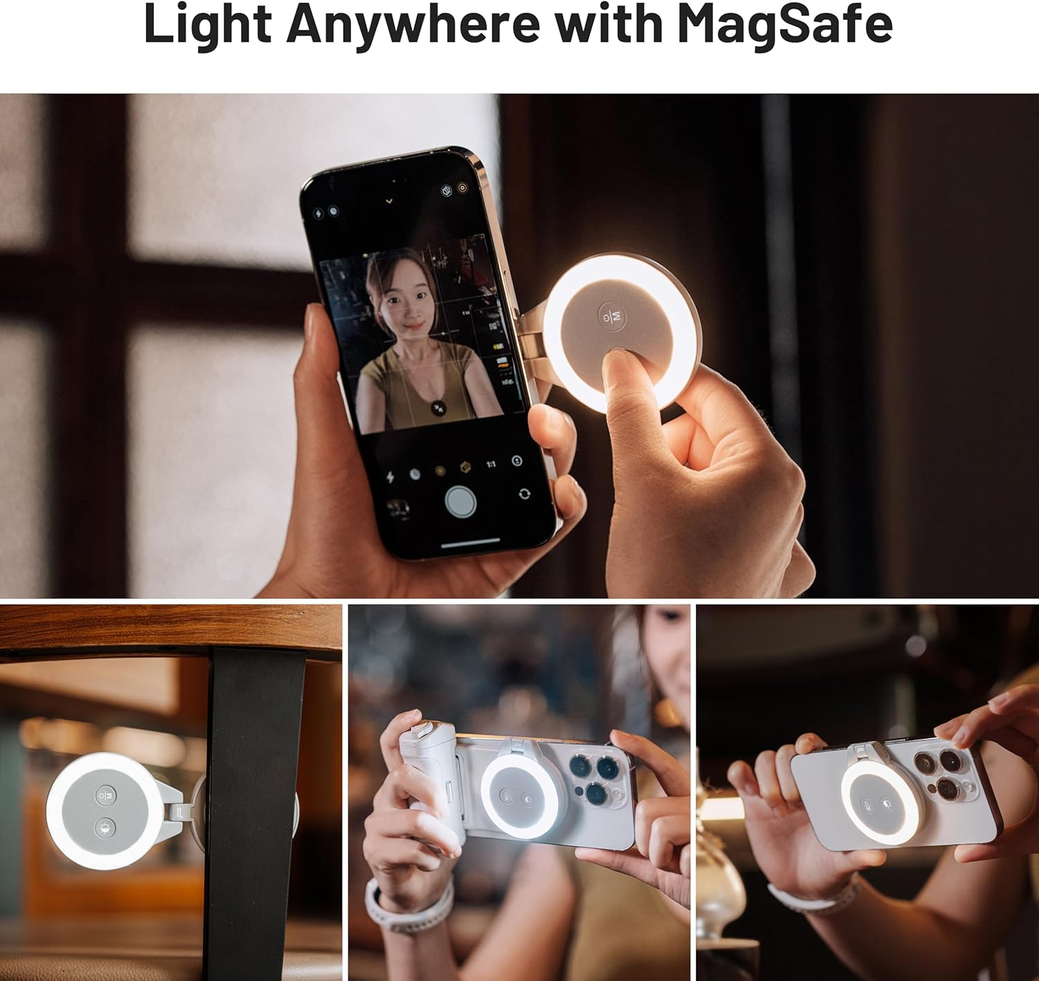 PGYTECH Magglow Phone Fill Light, Magsafe Selfie, Portable LED Magnetic Ring Light with Cool/Soft/Warm for Selfies/Photography/Video, Black image number 3