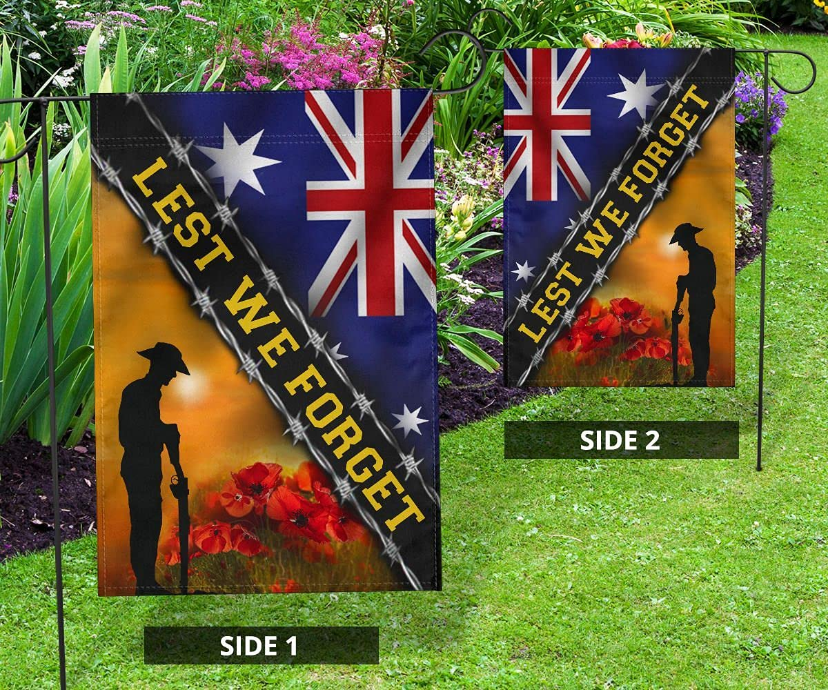 Lest We Forget Australia Flag Remembrance Anzac Day Honor Australian Veterans Flag Memorial Double Sided House Decor Flags Welcome Yard Flags image number 1