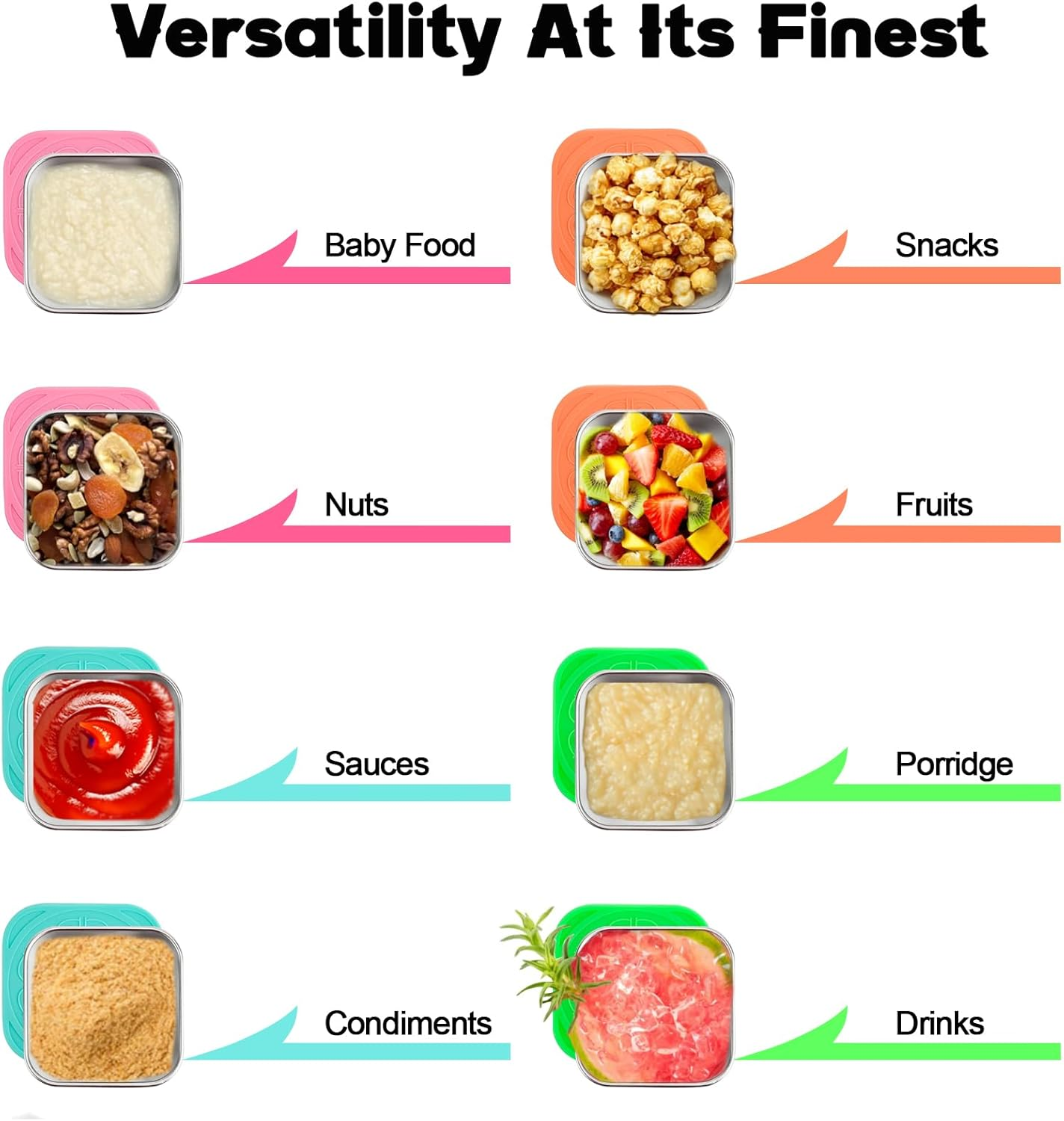 Pack of 6 Stainless Steel Small Food Containers, 180 Ml Stackable Snack Pots with Leak-Proof Silicone Lid, Reusable Food Storage Containers, Snack Boxes for Snack, Salad, Dressing image number 3