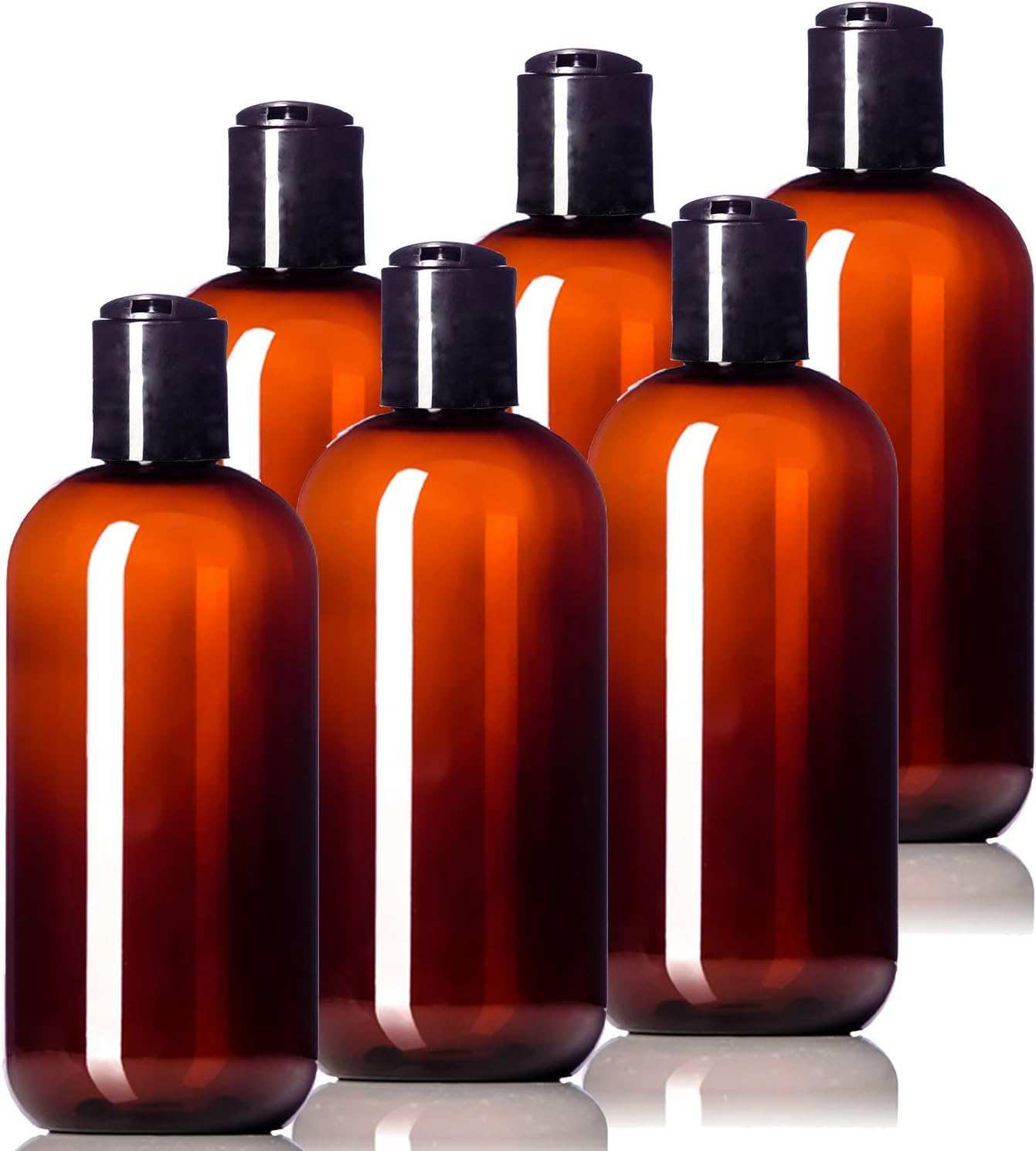 8Oz Plastic Bottles (6 Pack) Bpa-Free Squeeze Containers, Labels Included Disc Cap Amber