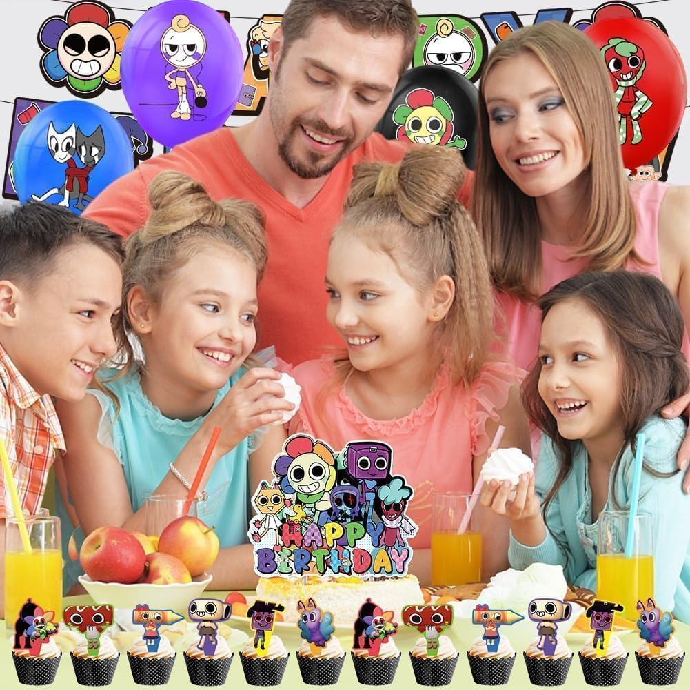 Dandy Birthday Party Set, Includes Banner, 16 Balloons (Blue, Black, Red, Purple), 12 Cupcake Decorations & Large Cake Decoration image number 5